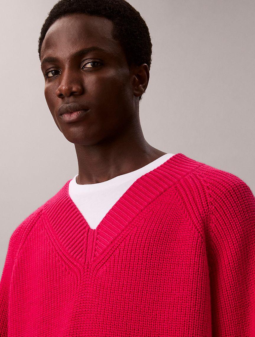 Merino Wool Blend Relaxed V-Neck Sweater Product Image