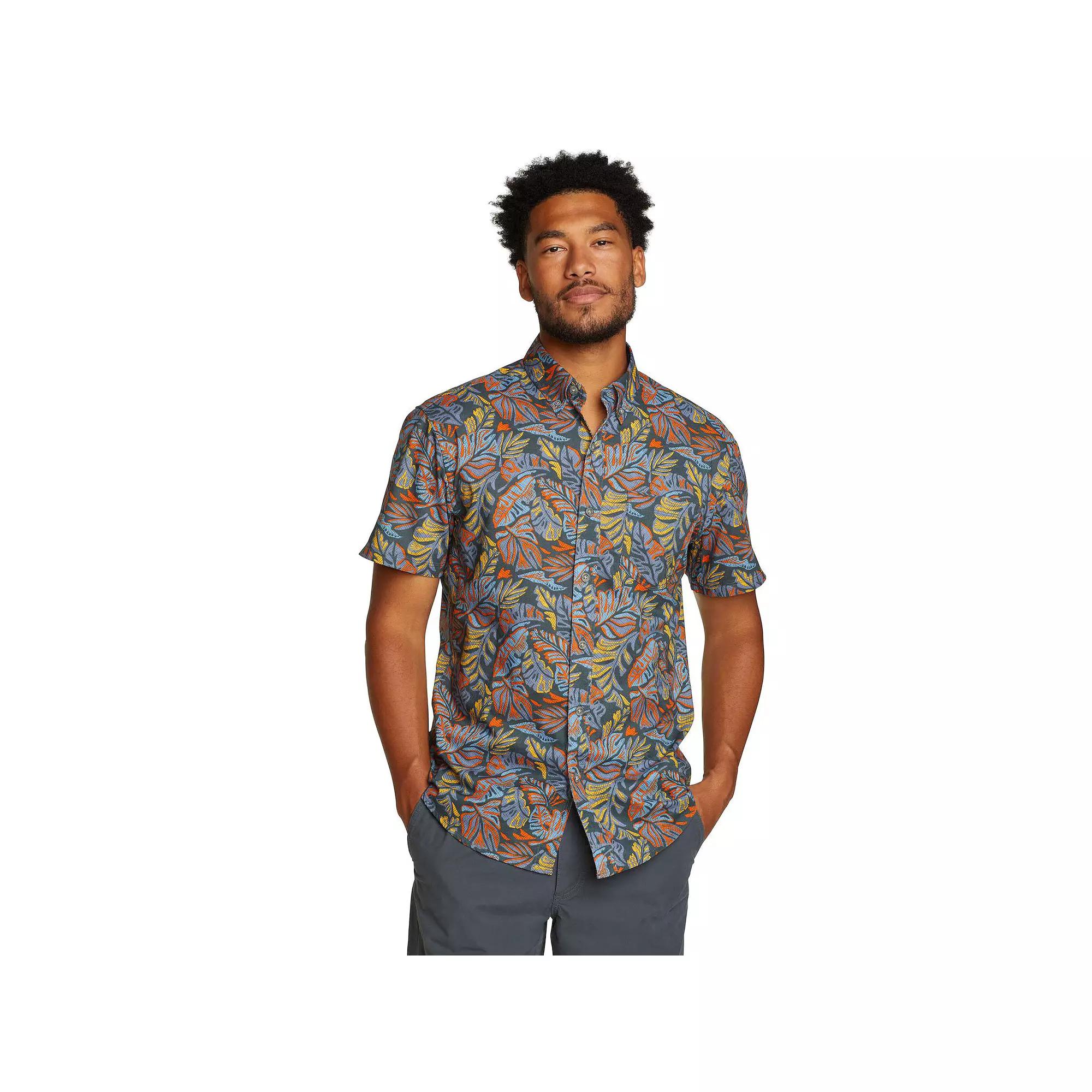 Men's Eddie Bauer Baja Print Short Sleeve Button-Down Shirt, Size: XL, Aged Blue Product Image