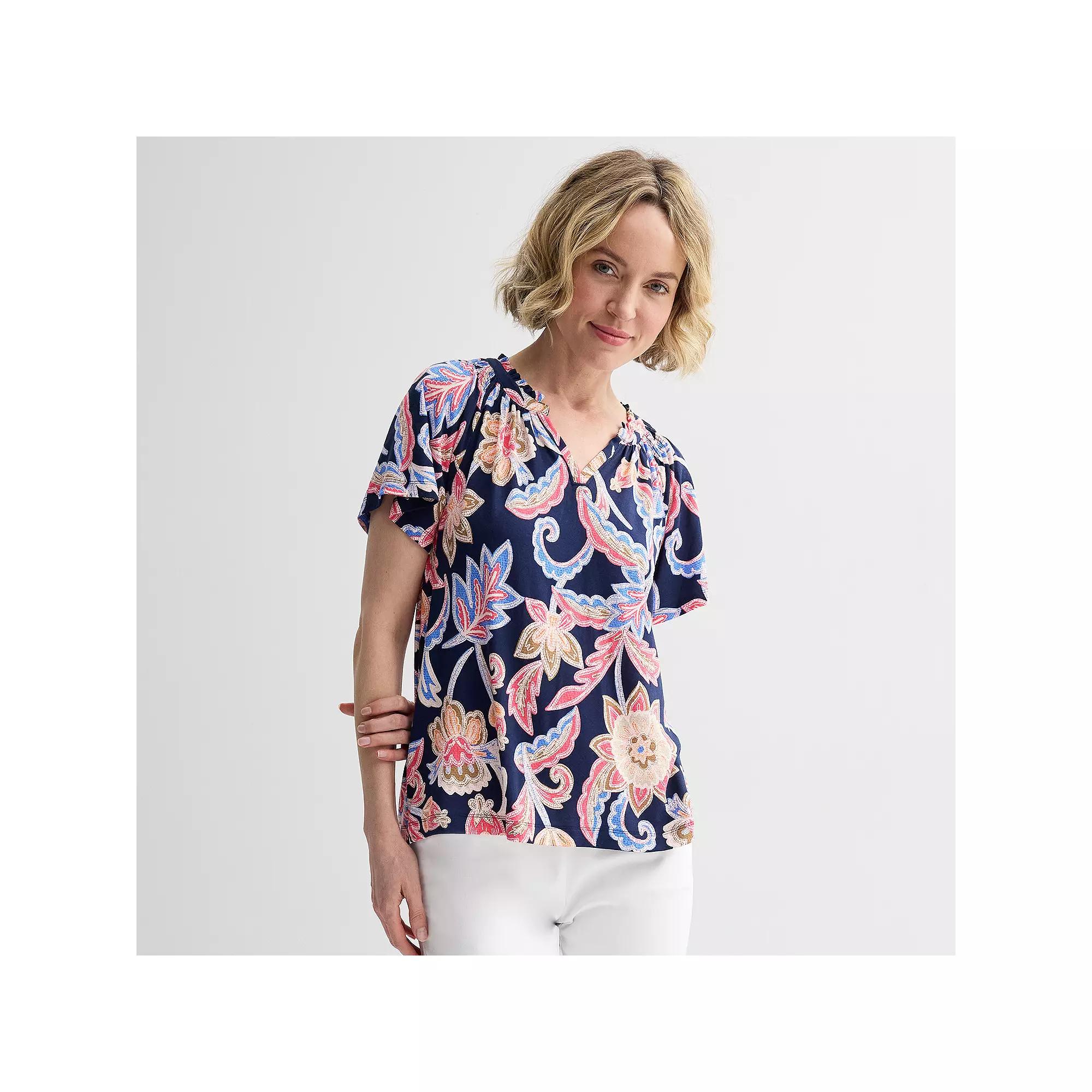 Women's Croft & Barrow® Smocked Raglan Top,  Product Image