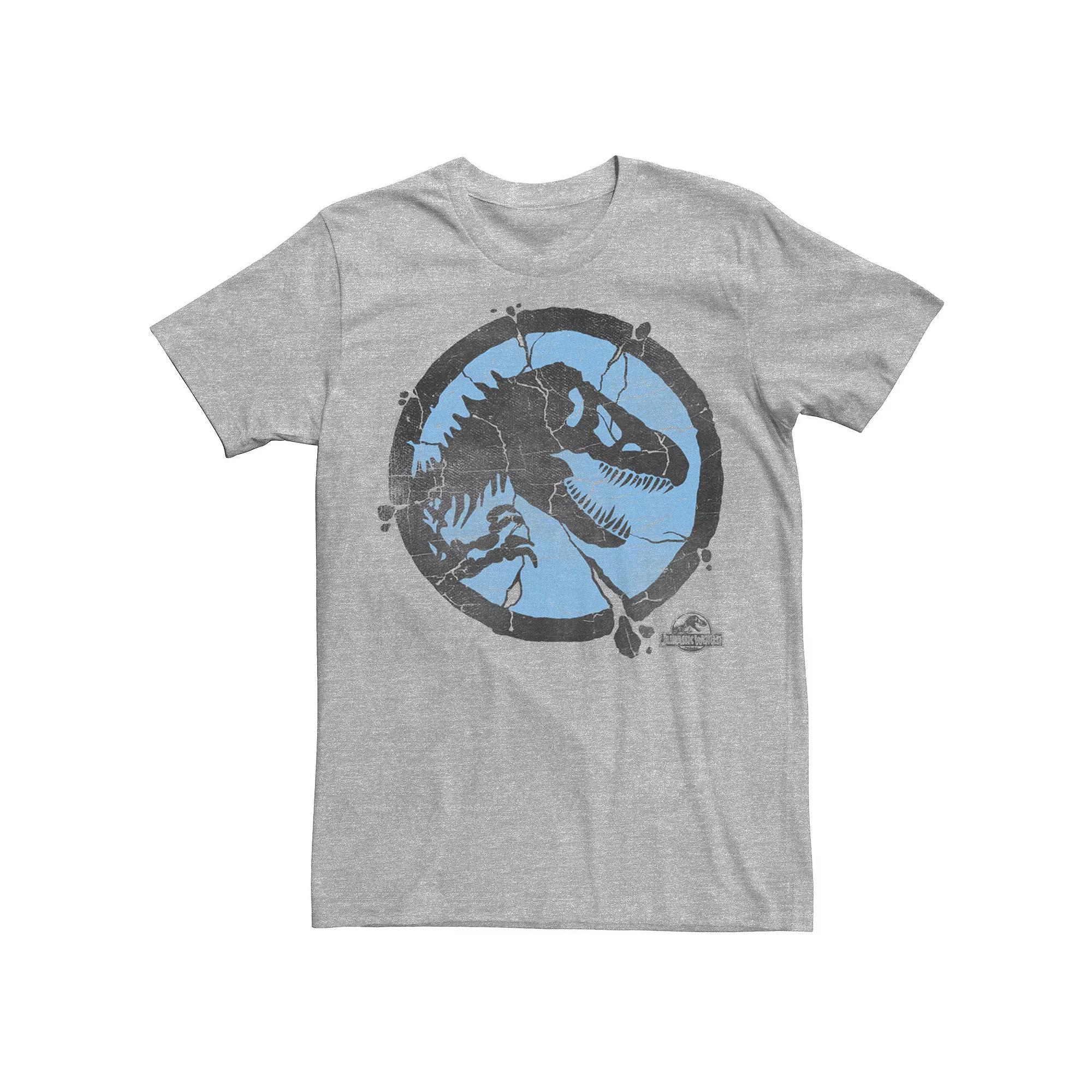 Men's Jurassic World Black and Blue Cracked Logo Tee, Size: Large, Athletic Grey Product Image