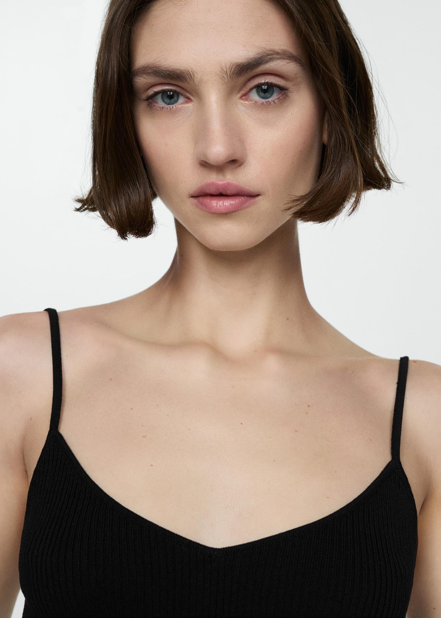 Ribbed top with thin straps - Women | MANGO USA Product Image