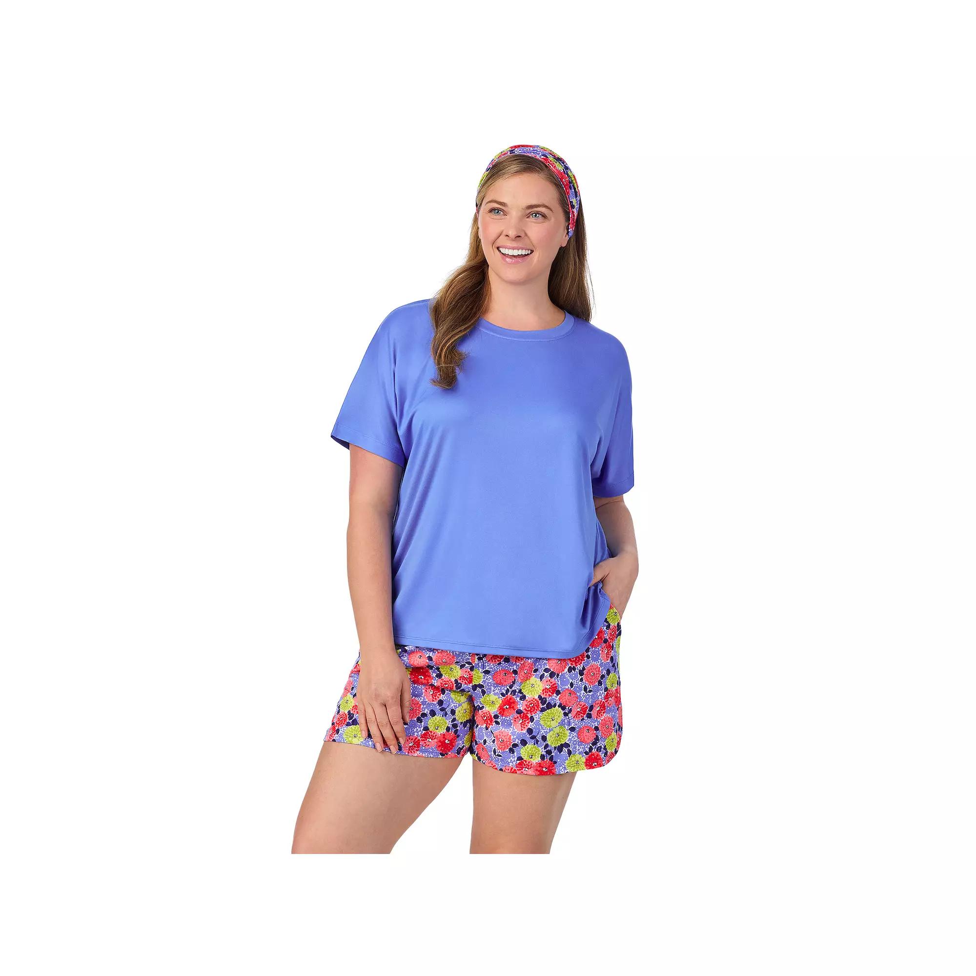 Plus Size Cuddl Duds® Short Sleeve Pajama Top & Pajama Shorts Set with Matching Headband, Women's, Size: 3XL, Purple Team Product Image