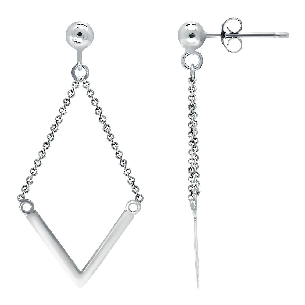 Aleure Precioso Sterling Silver Chain with "V" Drop Earrings, Women's, Silver Tone Product Image