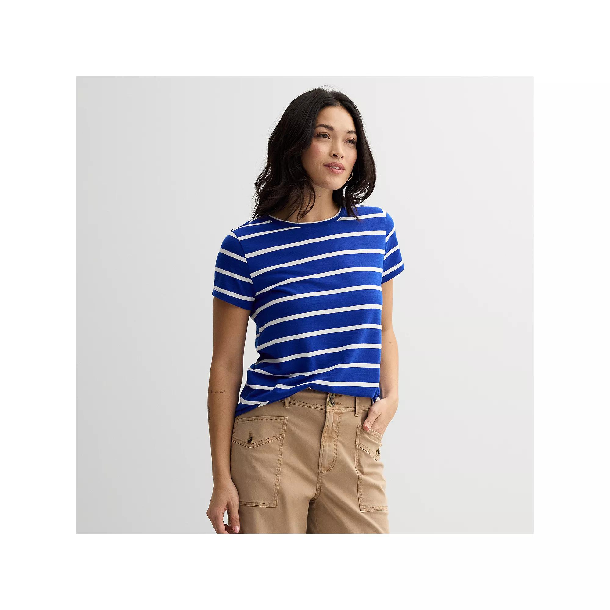 Women's Sonoma Goods For Life® Short-Sleeve Crew Tee, Size: Large, Blue Ivory Stripe Product Image