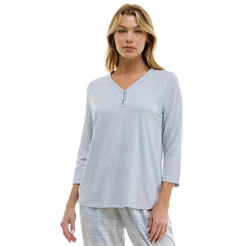 Petite Croft & Barrow® Cozy Luxe Rib Sleep Top, Women's, Size: XS Petite, White Blue Product Image
