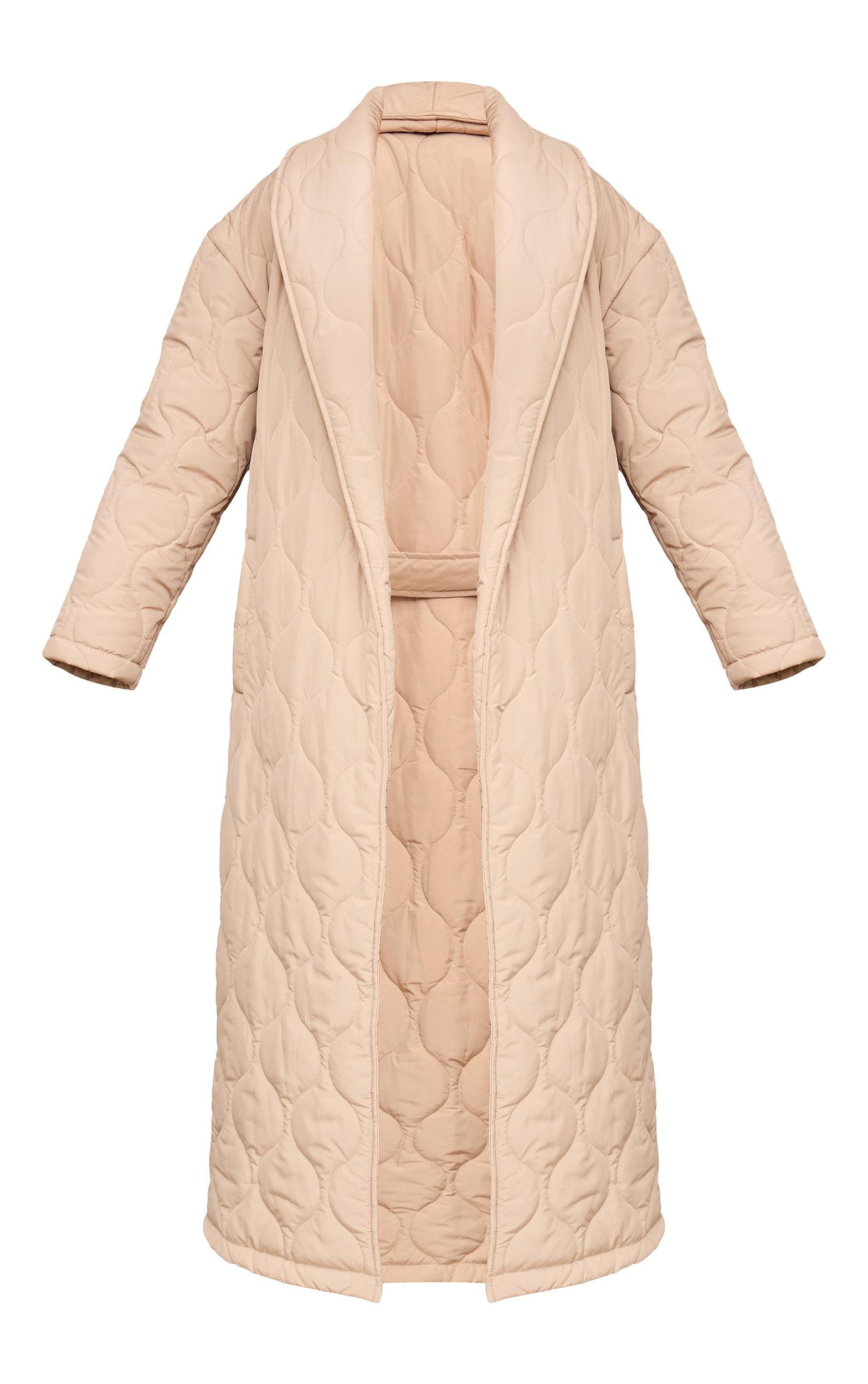 Stone Maxi Belted Quilted Coat Product Image