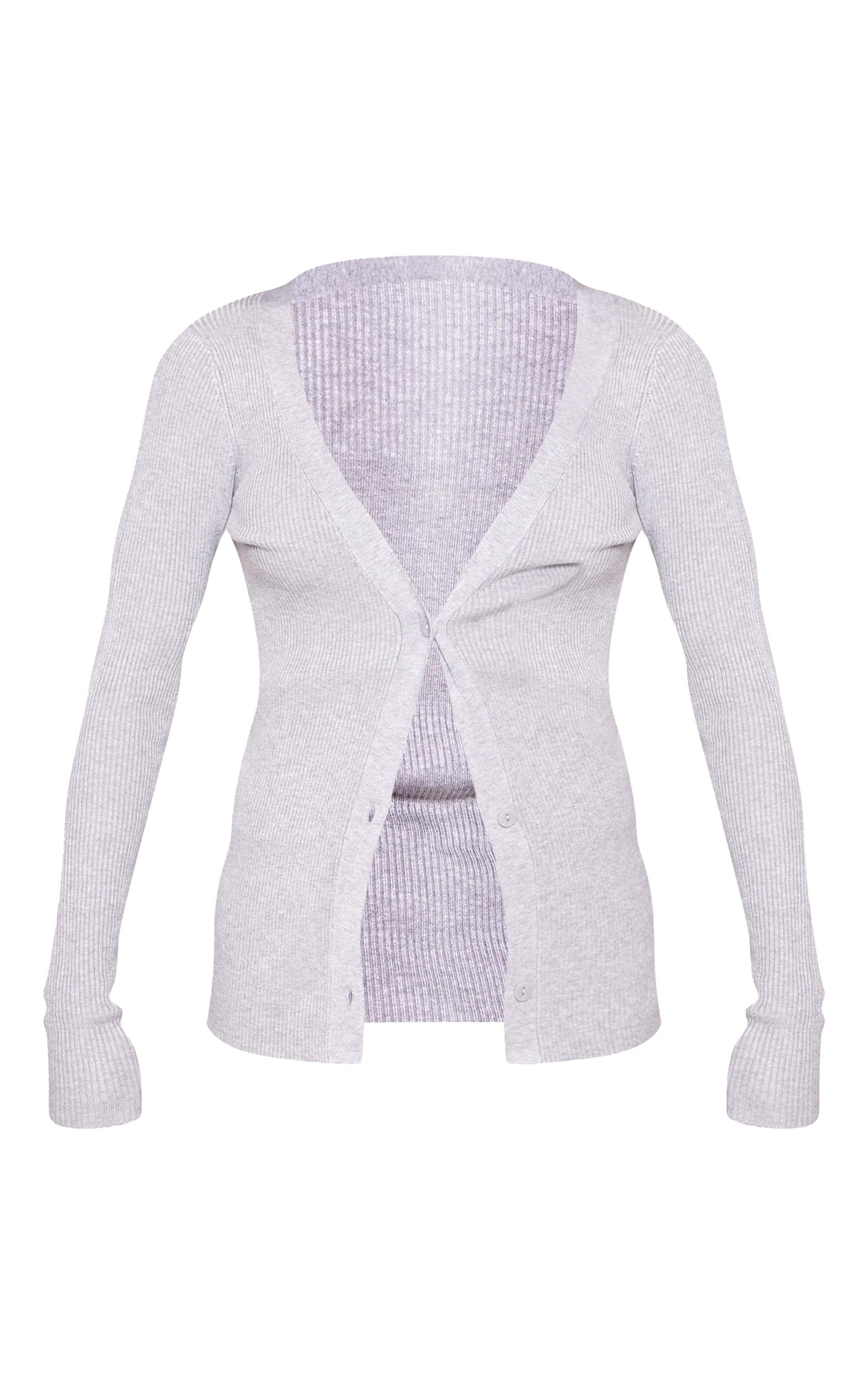 Grey Knitted Ribbed Long Sleeve Cardigan Product Image