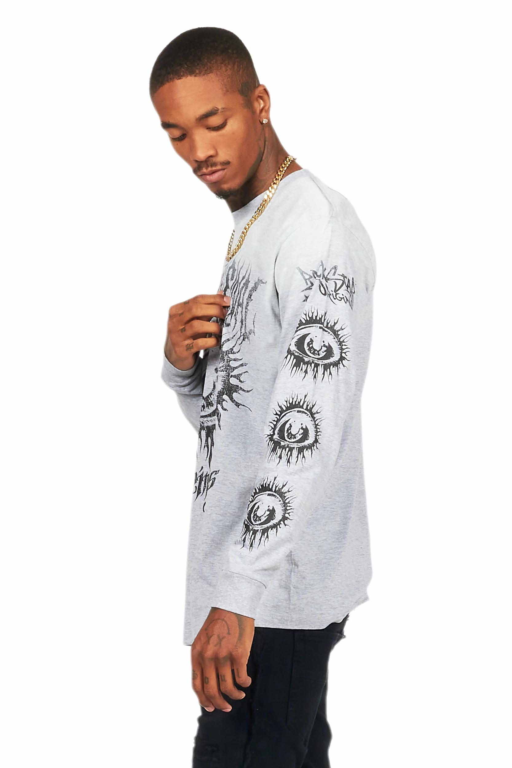 All Seeing Eyes Heather Grey Long Sleeve Graphic T-Shirt Male Product Image