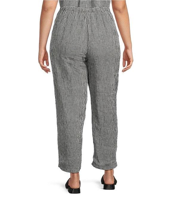 Eileen Fisher Plus Size Puckered Organic Linen Gingham Taper Ankle Coordinating Pants Product Image