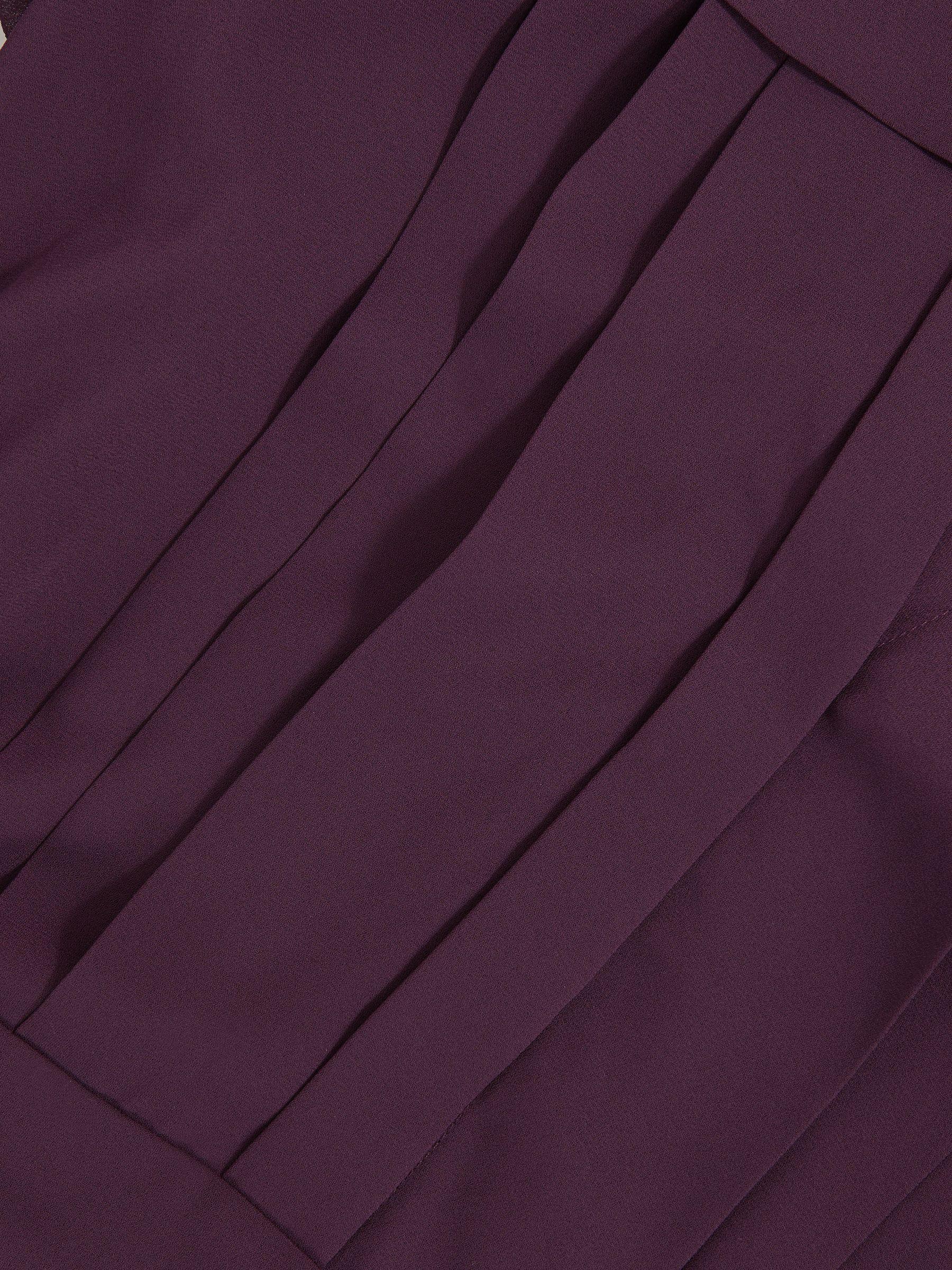 Pleated Sheer-Sleeve Mini Dress in Burgundy Product Image