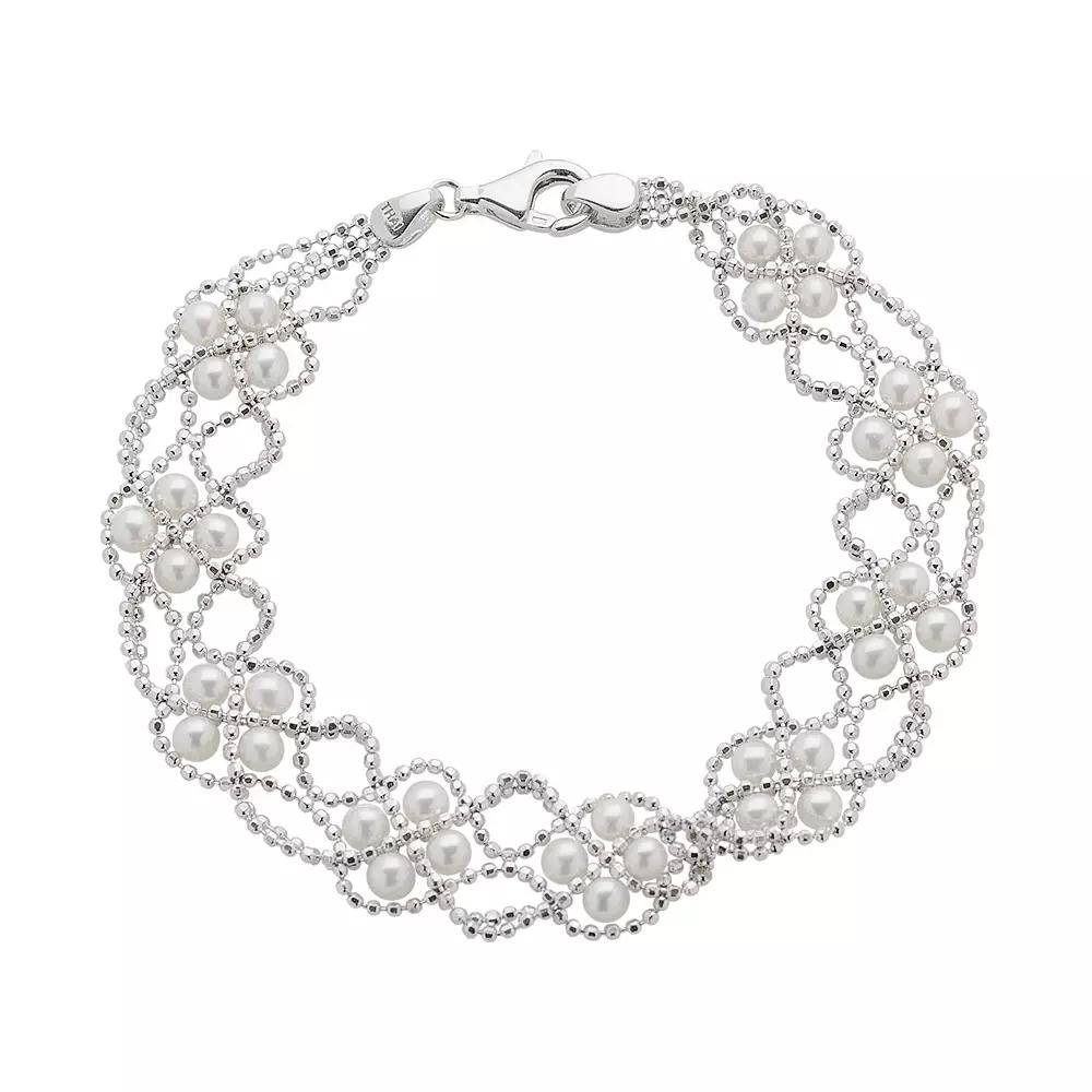 Sterling Silver Freshwater Cultured Pearl Bracelet, Womens White Product Image