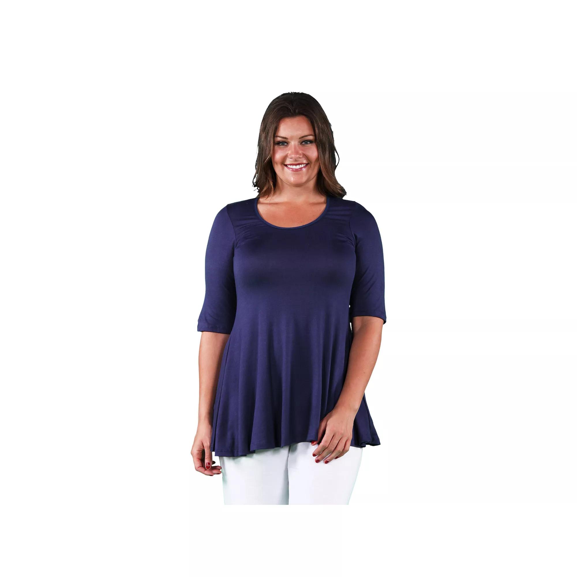 Plus Size 24Seven Comfort Apparel Elbow Swing Tunic Top, Womens Green Product Image