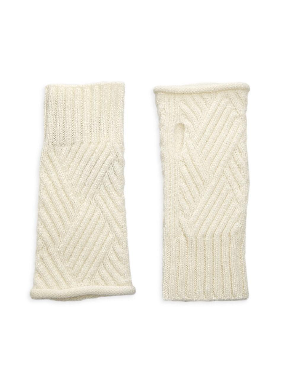 Womens Cabel-Knit Ribbed Trim Fingerless Gloves Product Image