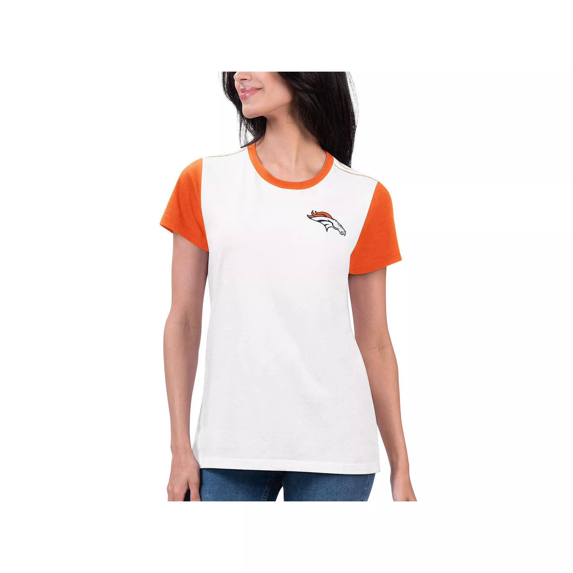 Women's G-III 4Her by Carl Banks White/Orange Denver Broncos Fashion Illustration T-Shirt, Size: Large Product Image