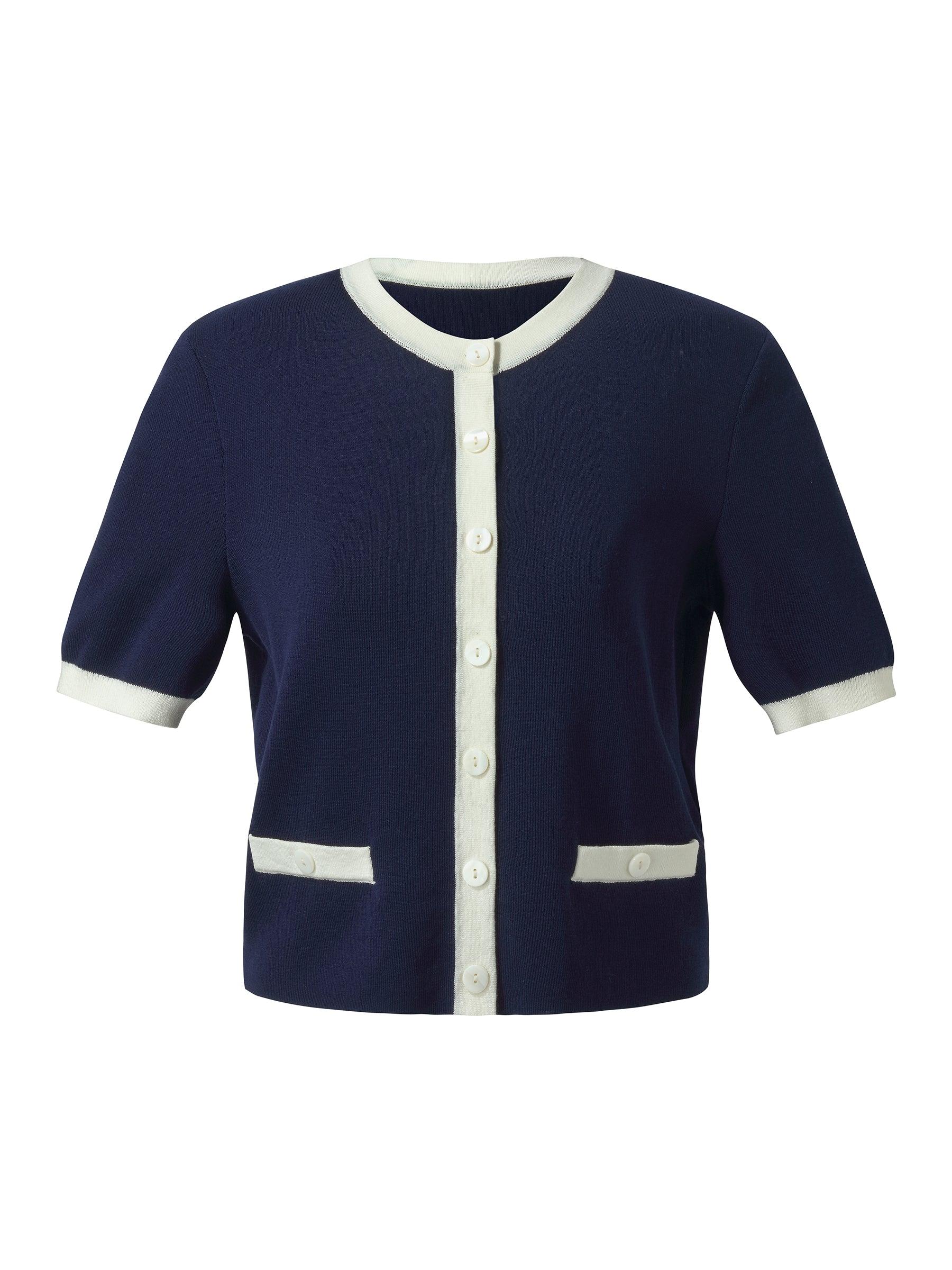 Lyocell Blend Contrast Trim Women Cardigan Product Image