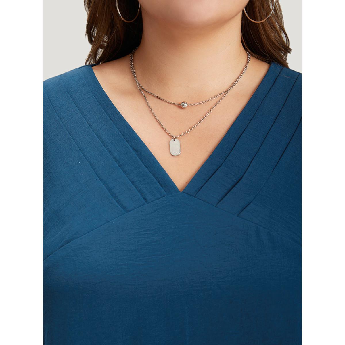 Plus Size Aegean Solid Pleated V Neck Blouse Women Office Short sleeve V-neck Dailywear Blouses BloomChic 26/4X Product Image