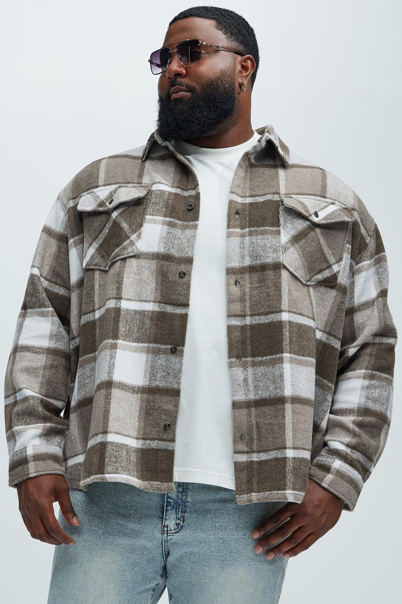 Wanted Plaid Shacket - Brown Male Product Image