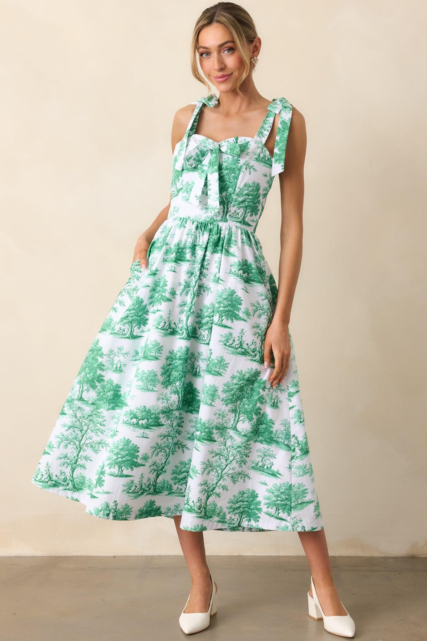 Juli Anna Eden Green Toile Cotton Midi Dress Product Image