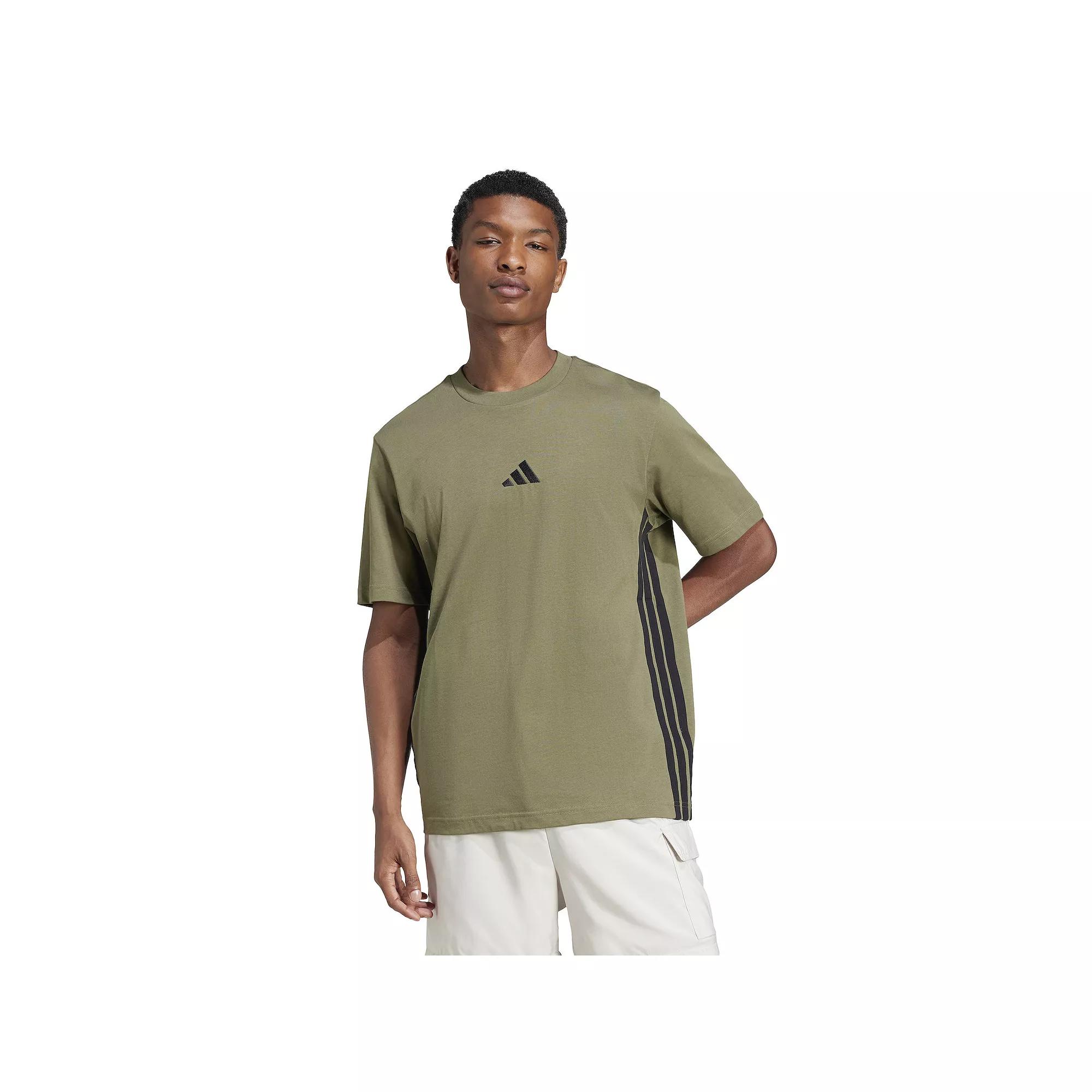 Men's adidas Essentials 3-Stripes Single Jersey Sportswear T-Shirt, Size: Large, Green Strata Product Image