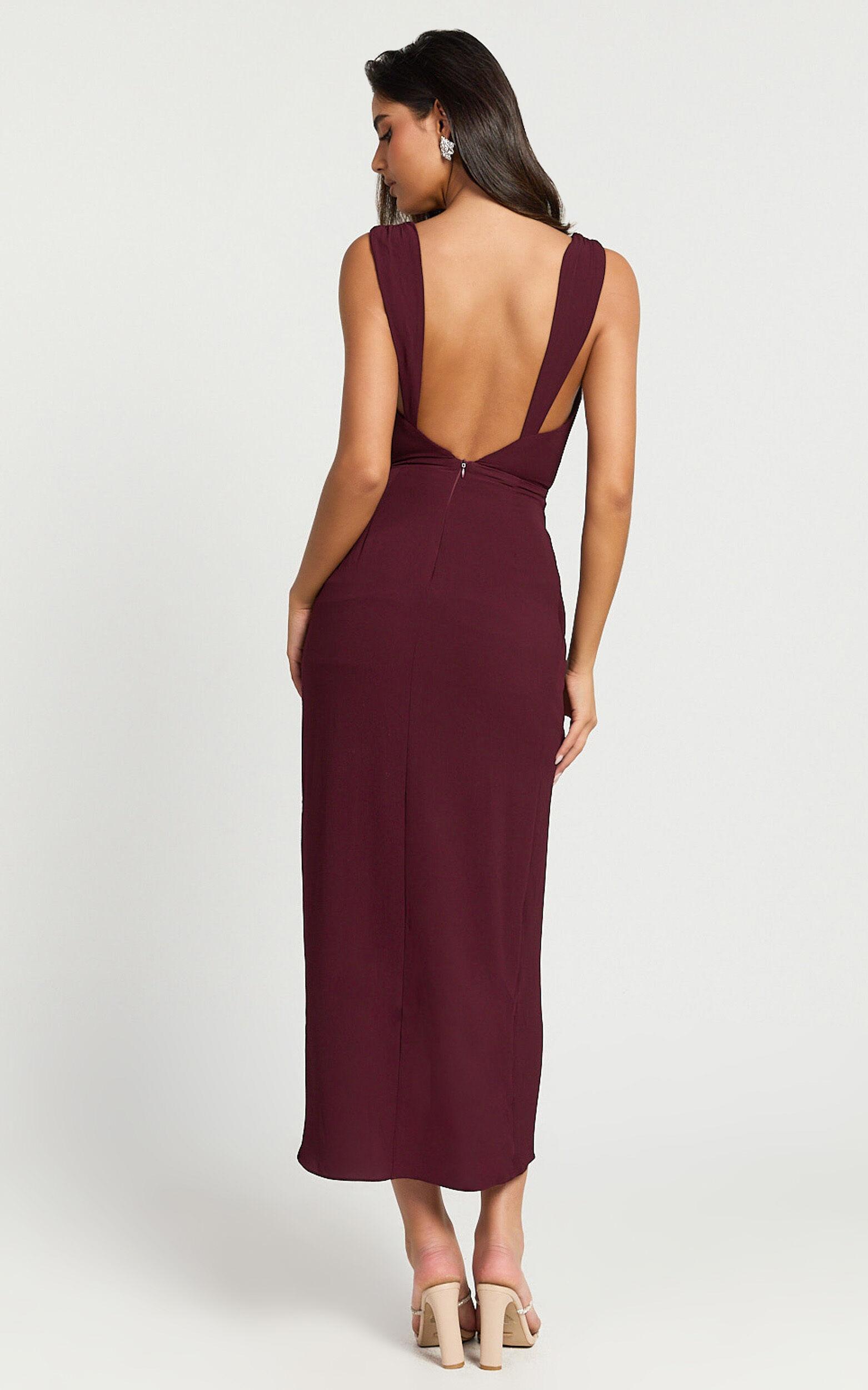 Wenalyn Midi Dress - Cowl Neck Draped Dress in Wine Product Image