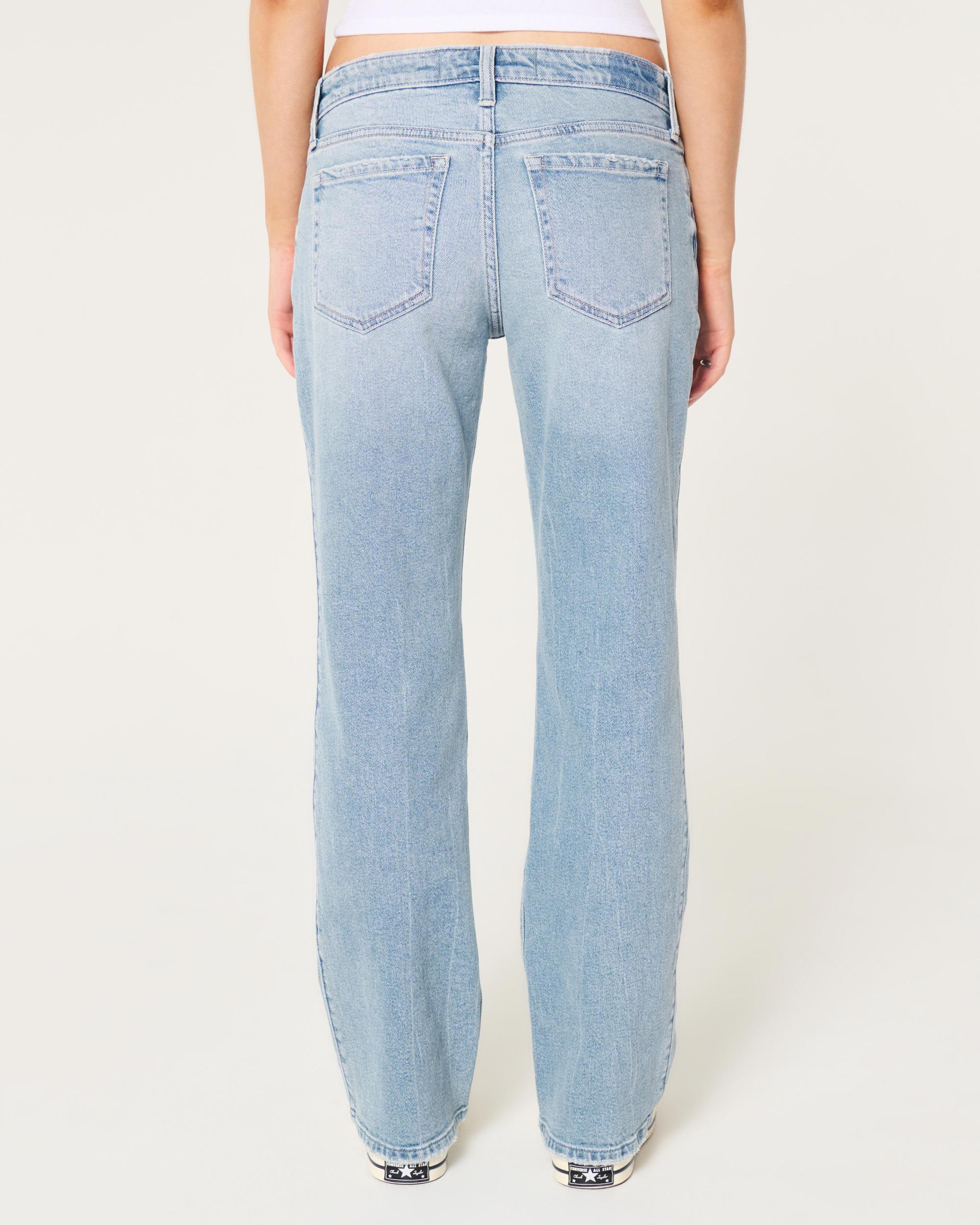 Low-Rise Distressed Medium Wash Relaxed Straight Jeans Product Image
