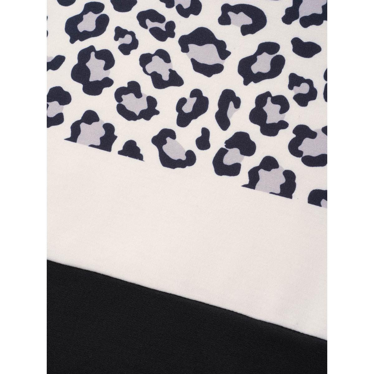 Plus Size Leopard Print Patchwork Contrast Drawstring Sweatshirt Women Black Casual Contrast Hooded Everyday Sweatshirts BloomChic 30/6X Product Image