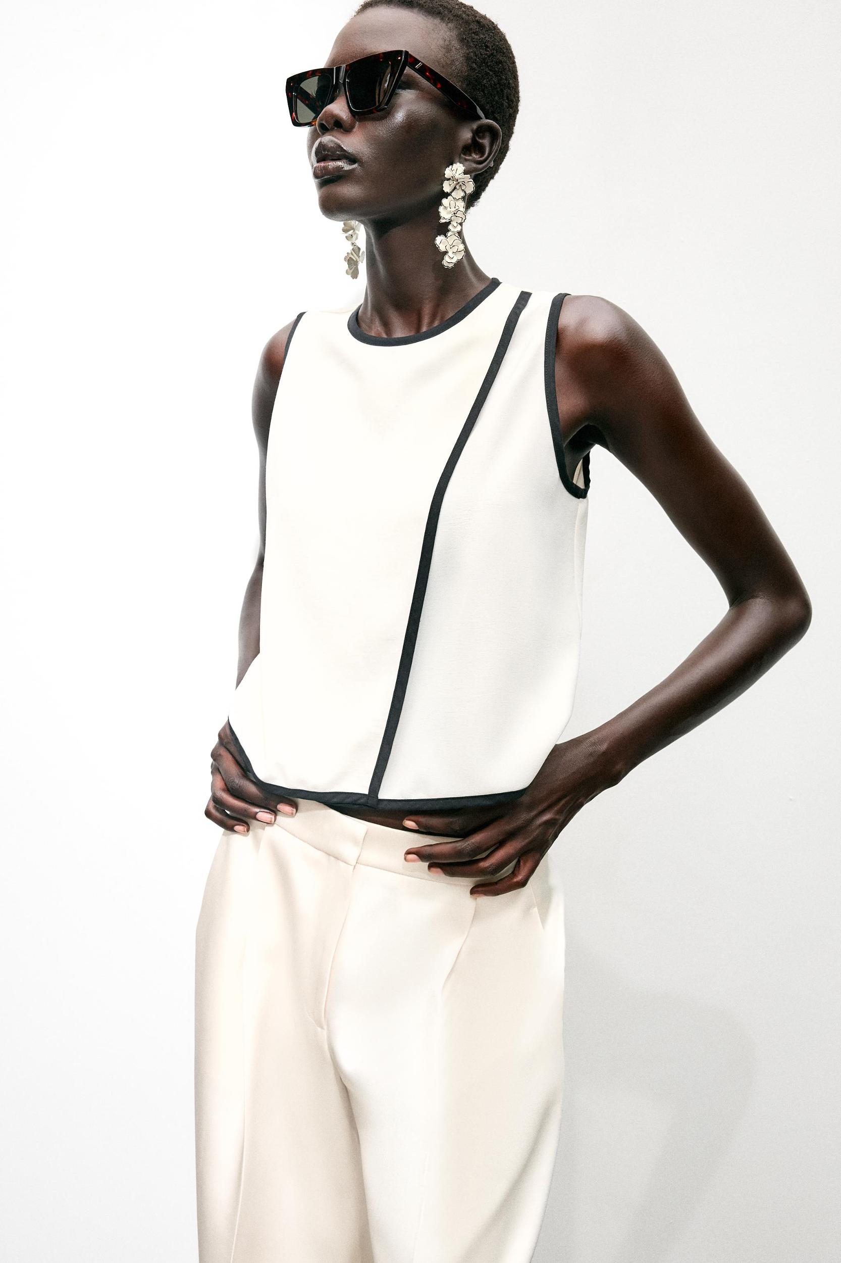 CONTRAST TRIM CREPE TOP Product Image