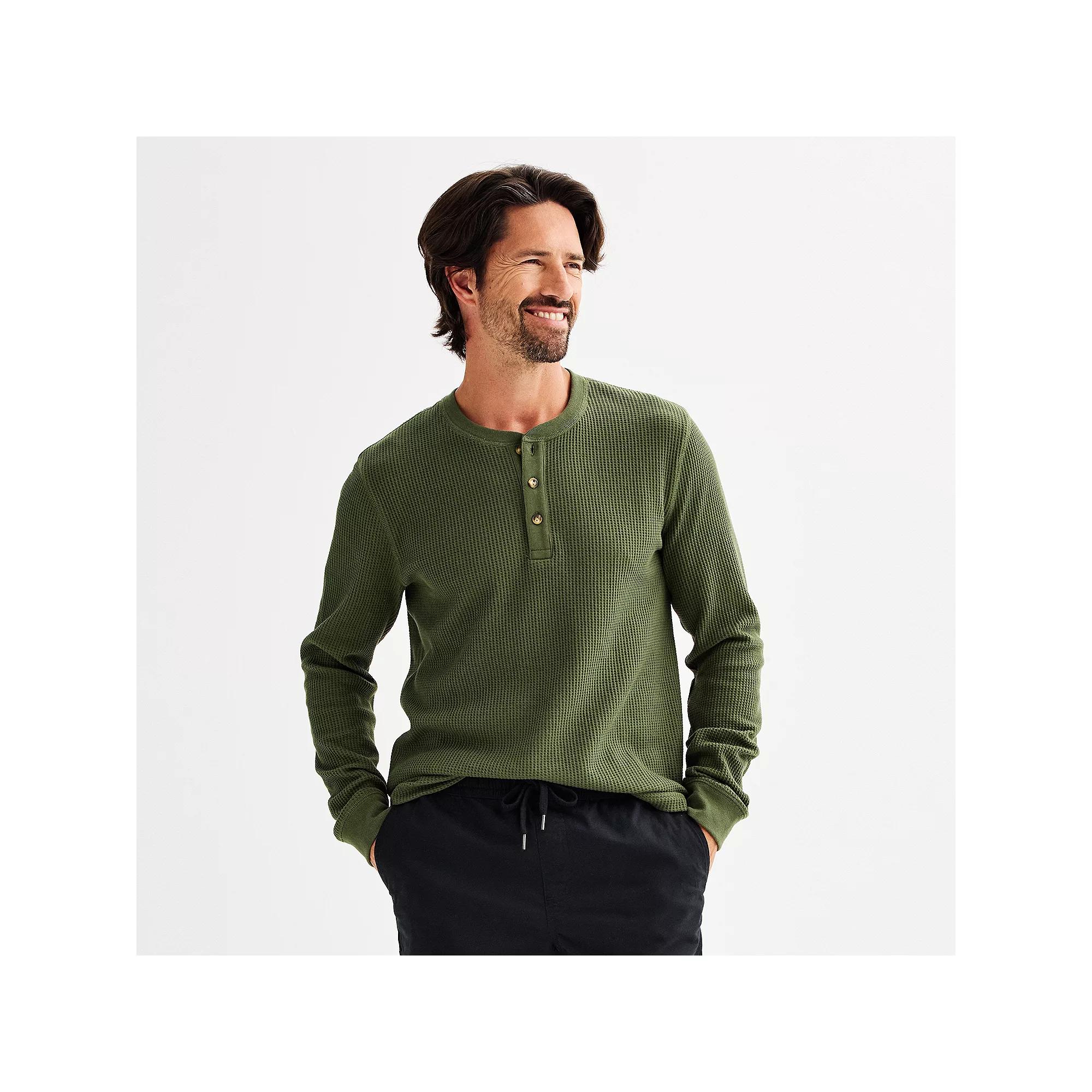 Men's Sonoma Goods For Life® Long Sleeve Waffle Henley Tee, Size: XXL, Infantry Green Product Image