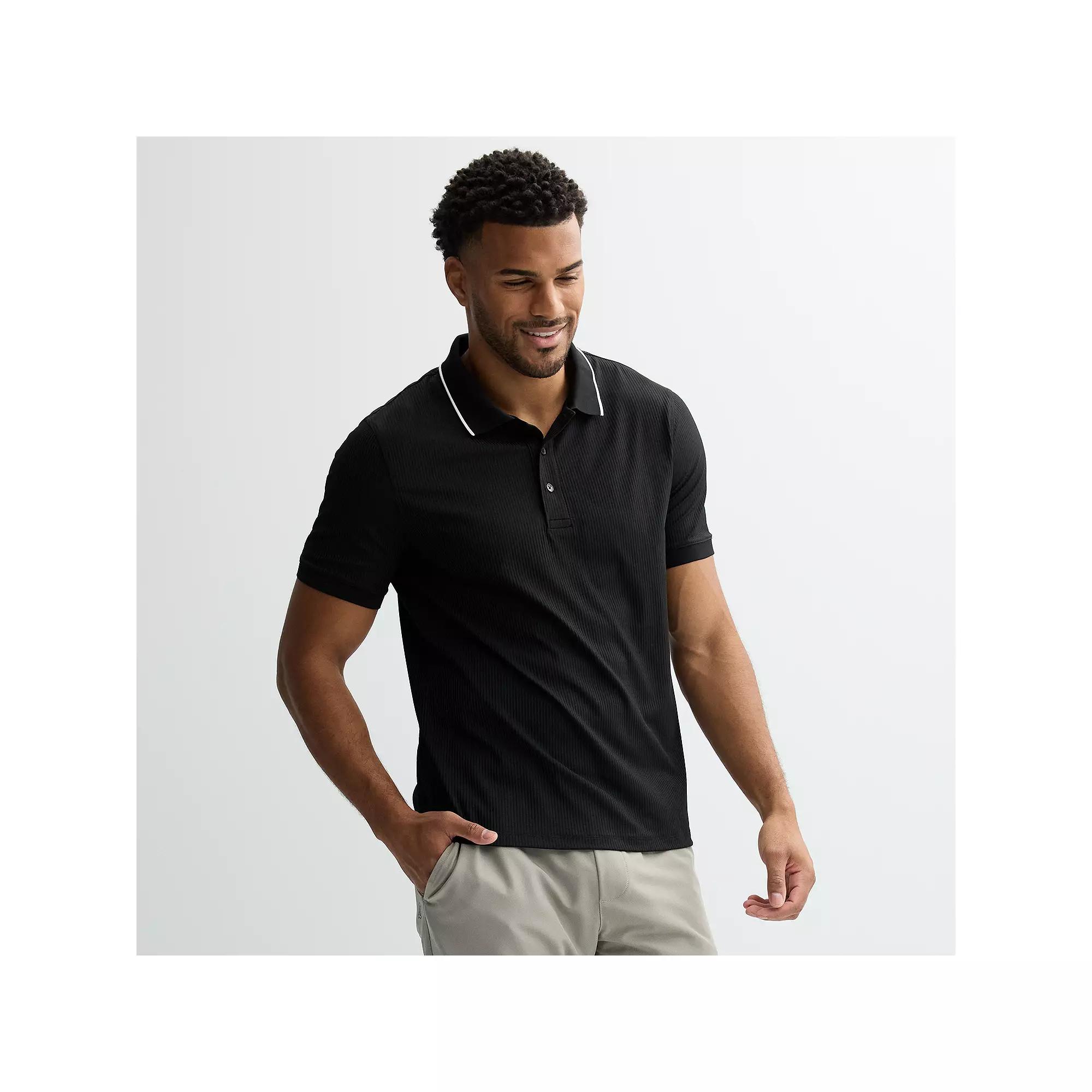 Men's FLX Ribbed Short Sleeve Polo Shirt, Size: Small, Black Product Image