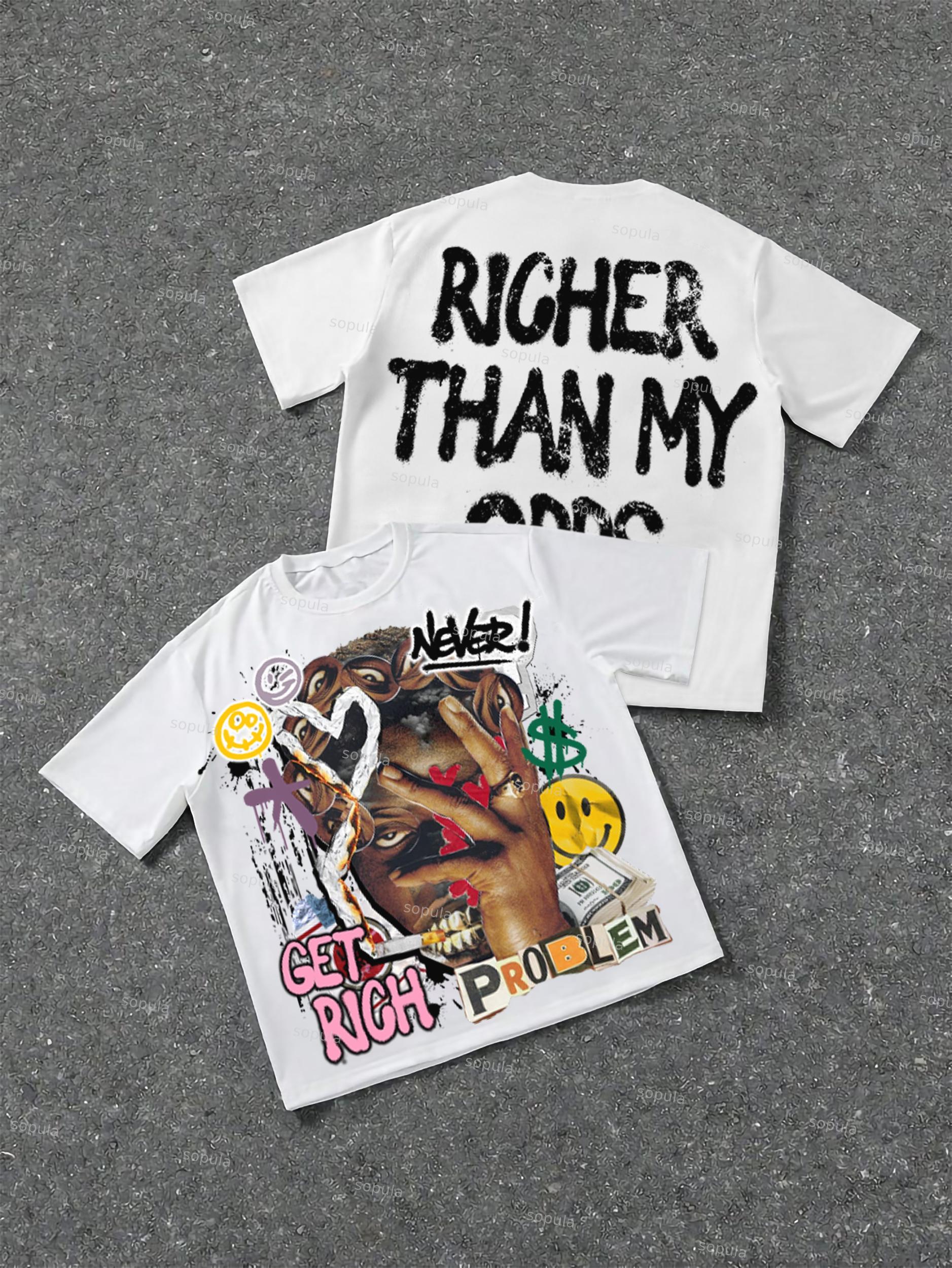 Richer Than My Opps Vintage Abstract Man Graphic Cotton T-shirt Product Image