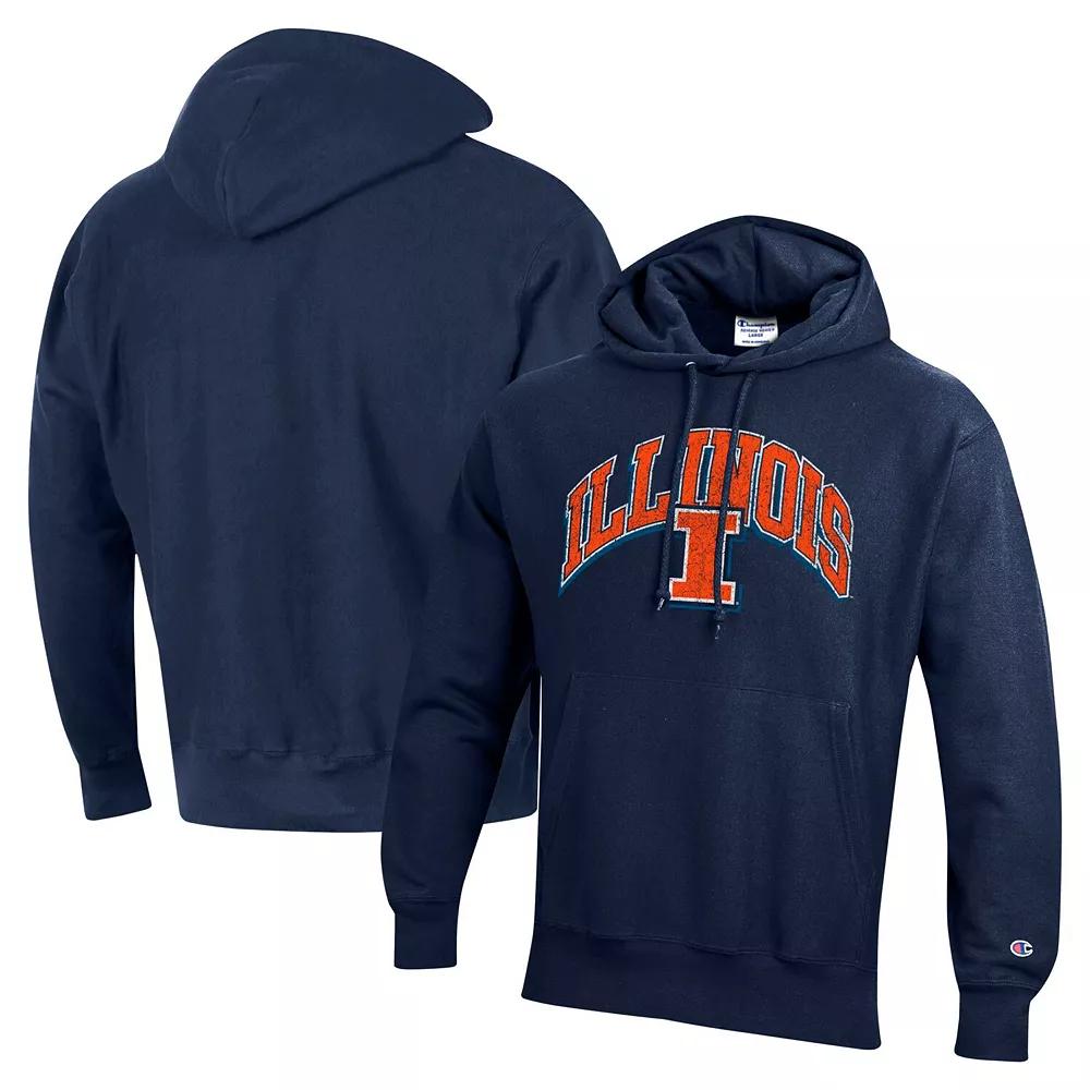 Men's Champion Navy Illinois Fighting Illini Vault Late Night Reverse Weave Pullover Hoodie,  Product Image