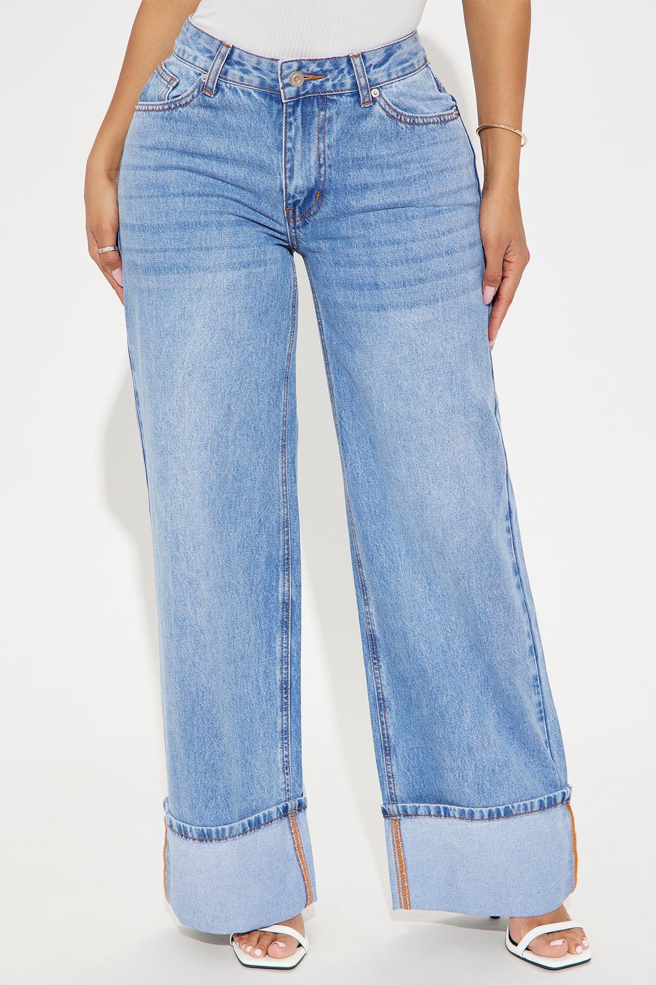 Tania Non Stretch Cuffed Wide Leg Jeans - Medium Wash Product Image