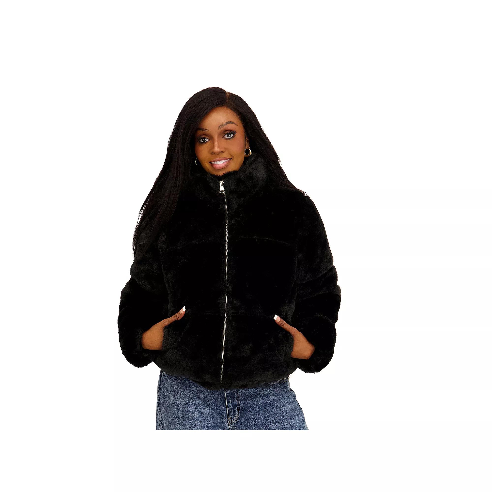 Juniors' madden girl Faux Fur Puffer Jacket, Women's,  Product Image