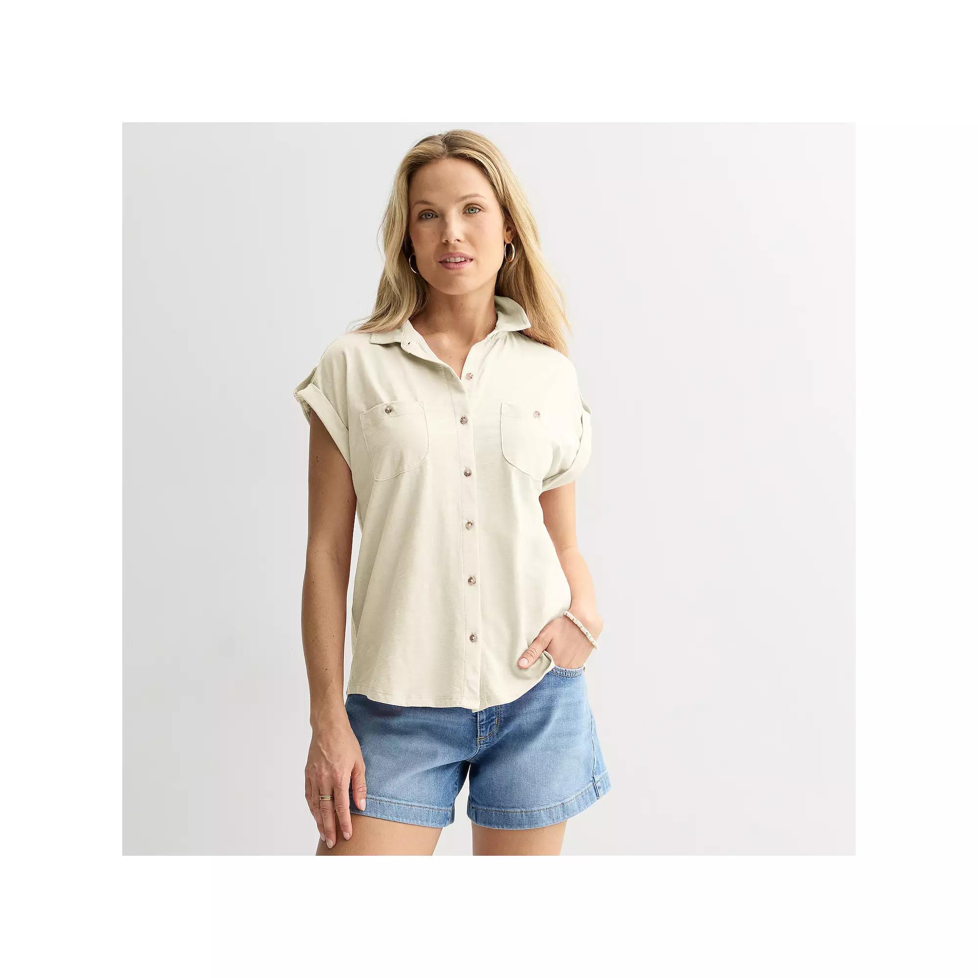 Women's Sonoma Goods For Life® Button Through Short Sleeve Knit Shirt,  Product Image