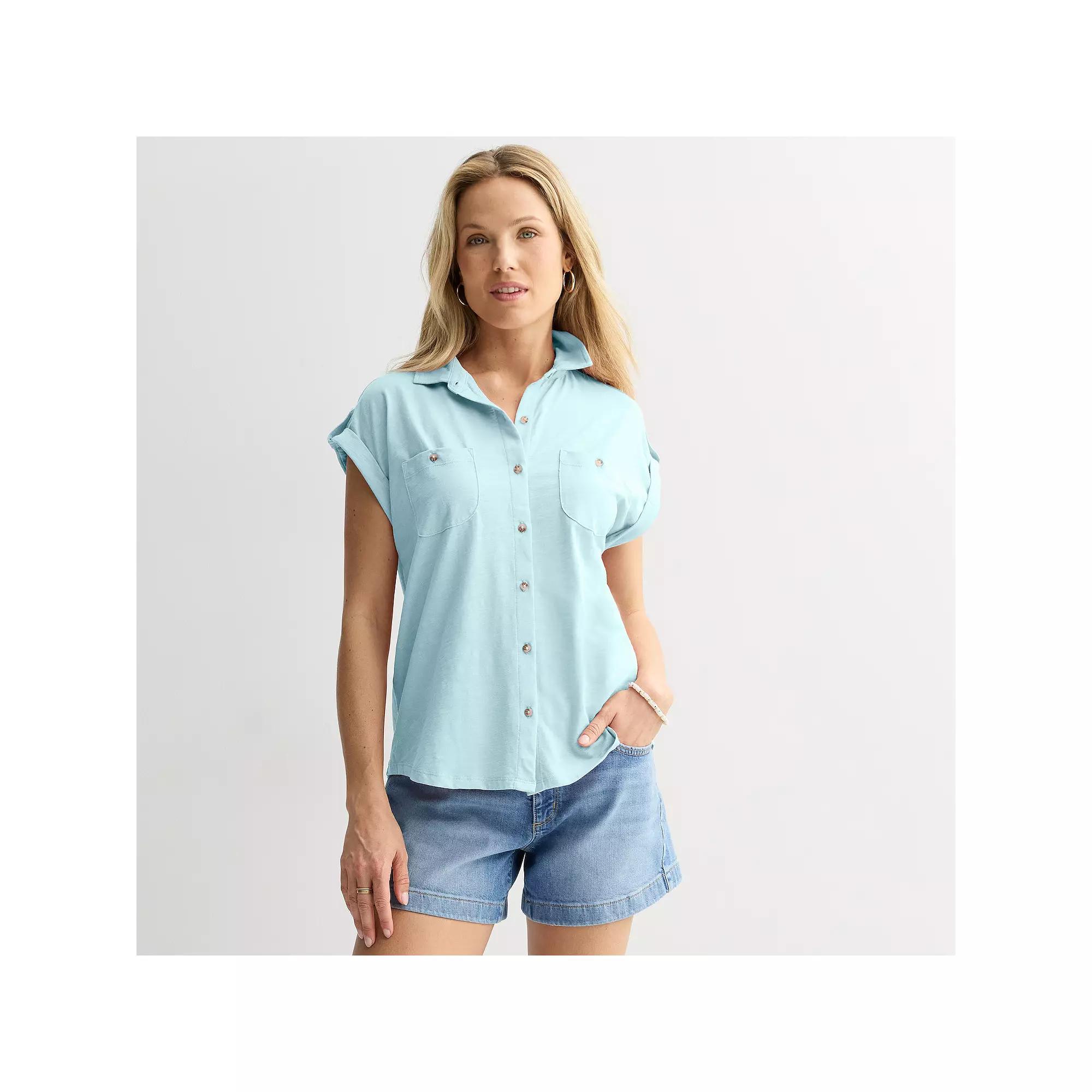 Women's Sonoma Goods For Life® Button Through Short Sleeve Knit Shirt,  Product Image