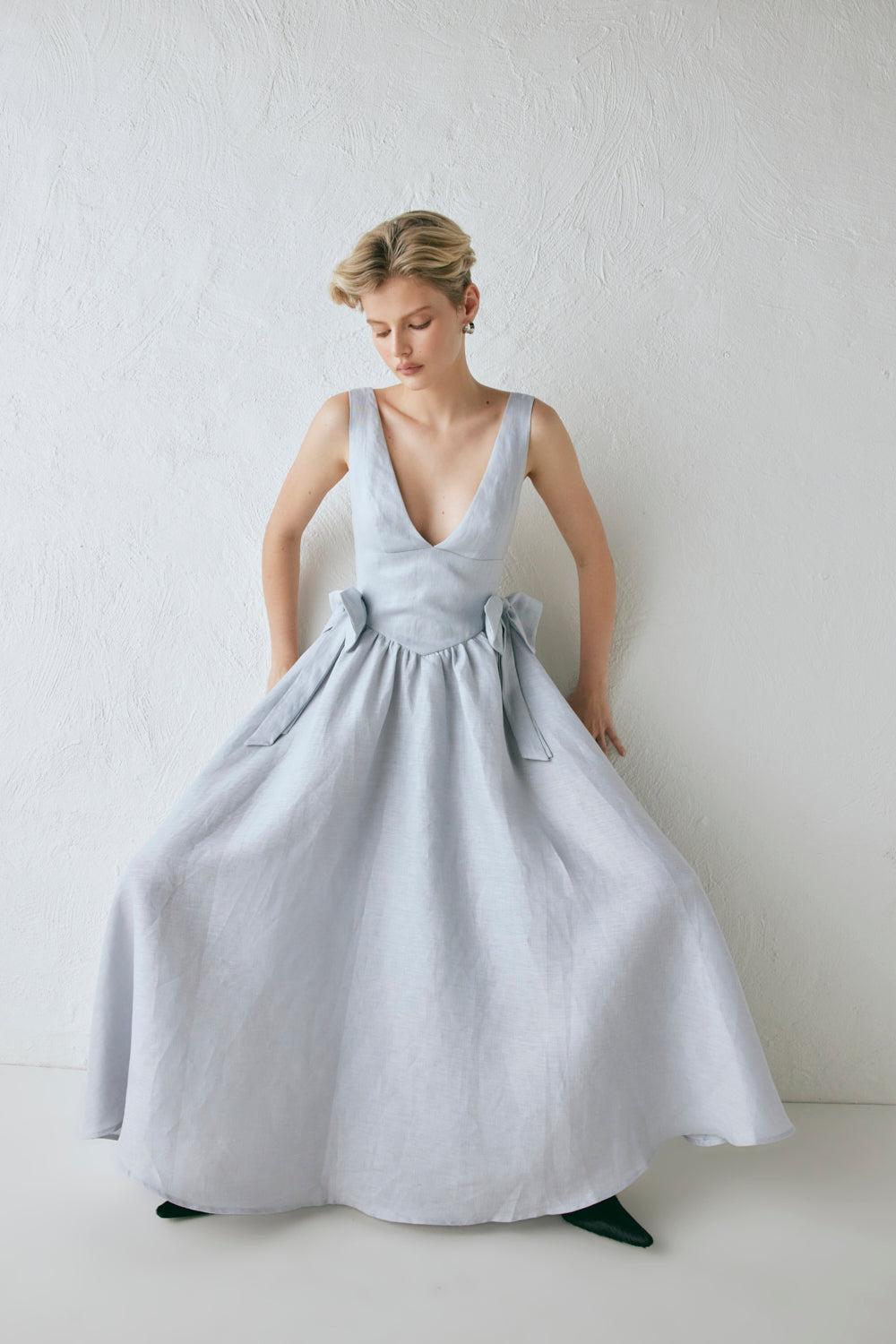 Daphne Linen Midi Dress Powder Product Image