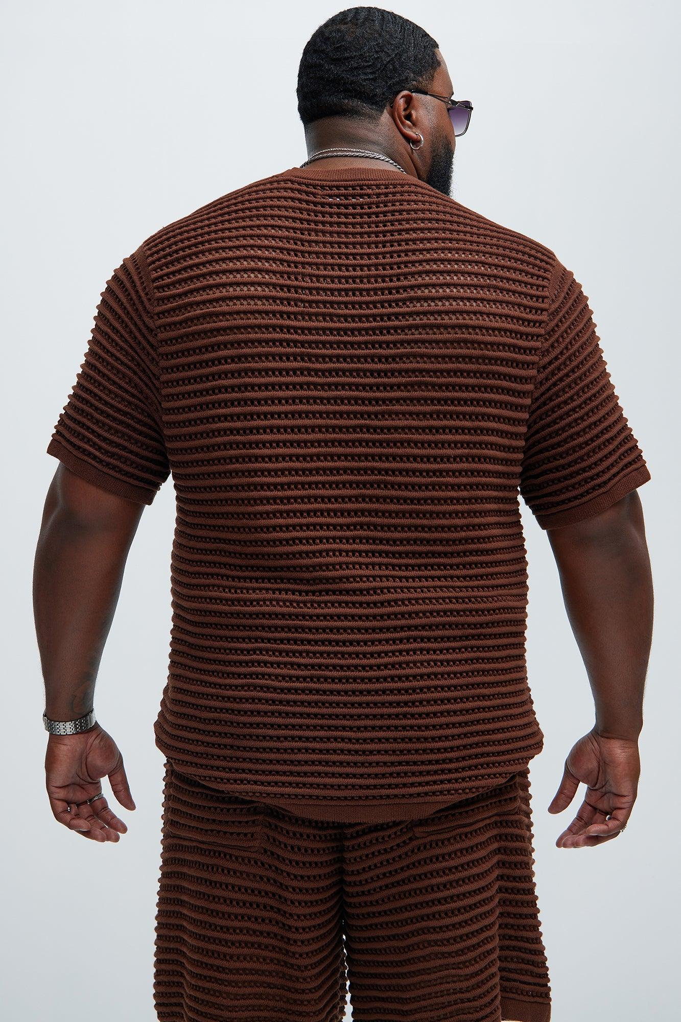 Milton Textured Crew Neck Tee - Dark Brown Product Image