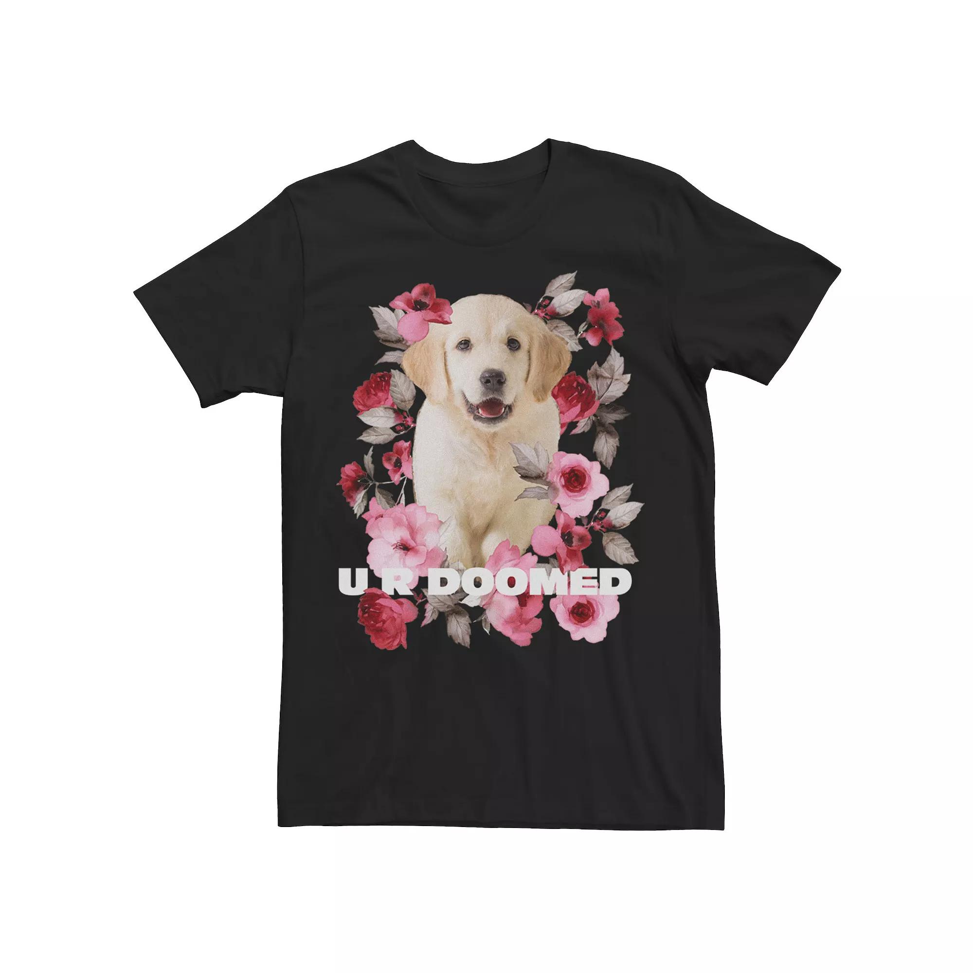 Men's Golden Retriever Puppy U R Doomed Flowers Poster Graphic Tee,  Product Image
