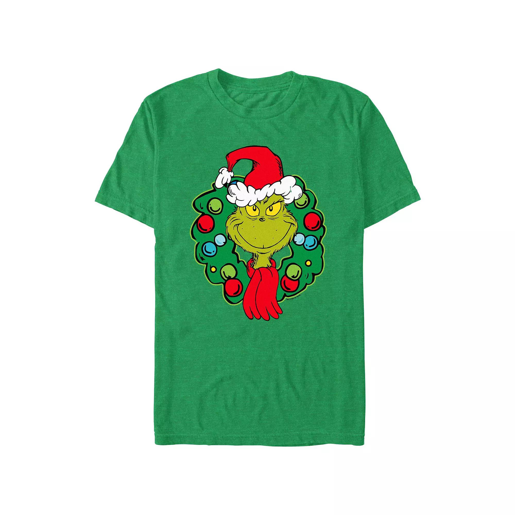 Men's Dr. Seuss Grinch Wreath Graphic Tee, Size: XXL, Kelly Grey Product Image