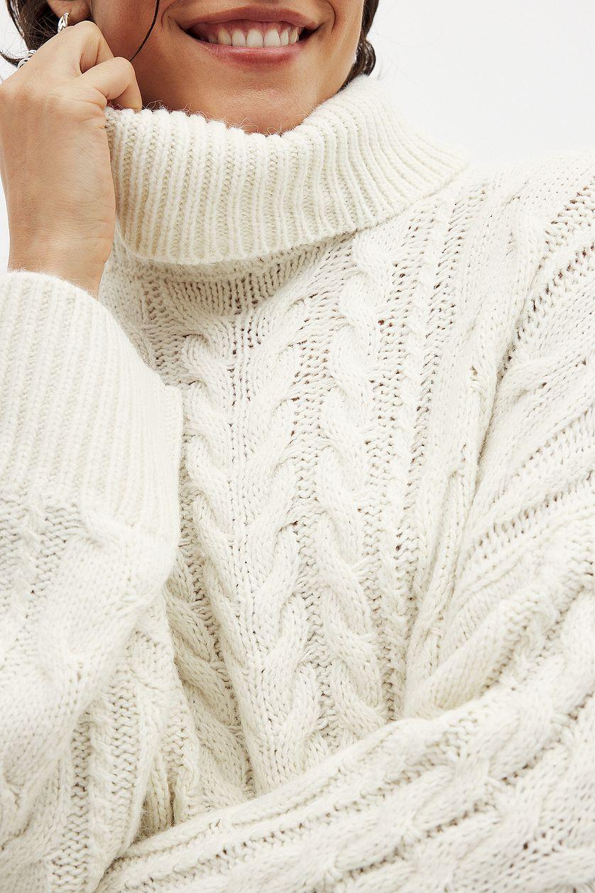 Turtle Neck Knitted Cable Sweater Product Image