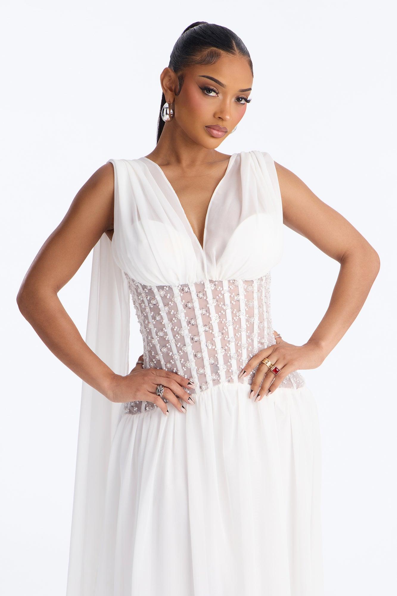 Radiant Aura Embellished Corset Maxi Dress - White Female Product Image
