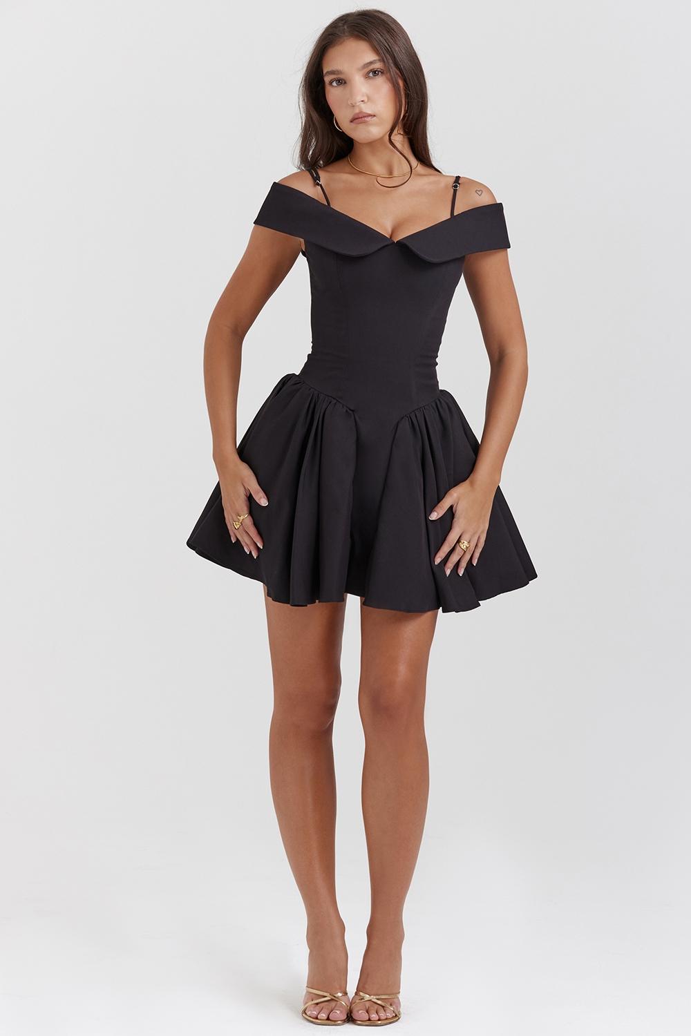 Elida  black off shoulder mini dress Product Image