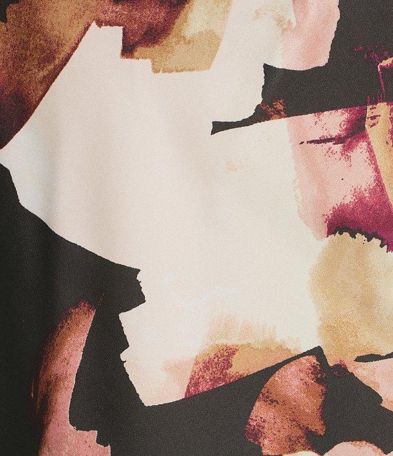 Anne Klein Drape Neck Short Sleeve Abstract Printed Satin Blouse Product Image