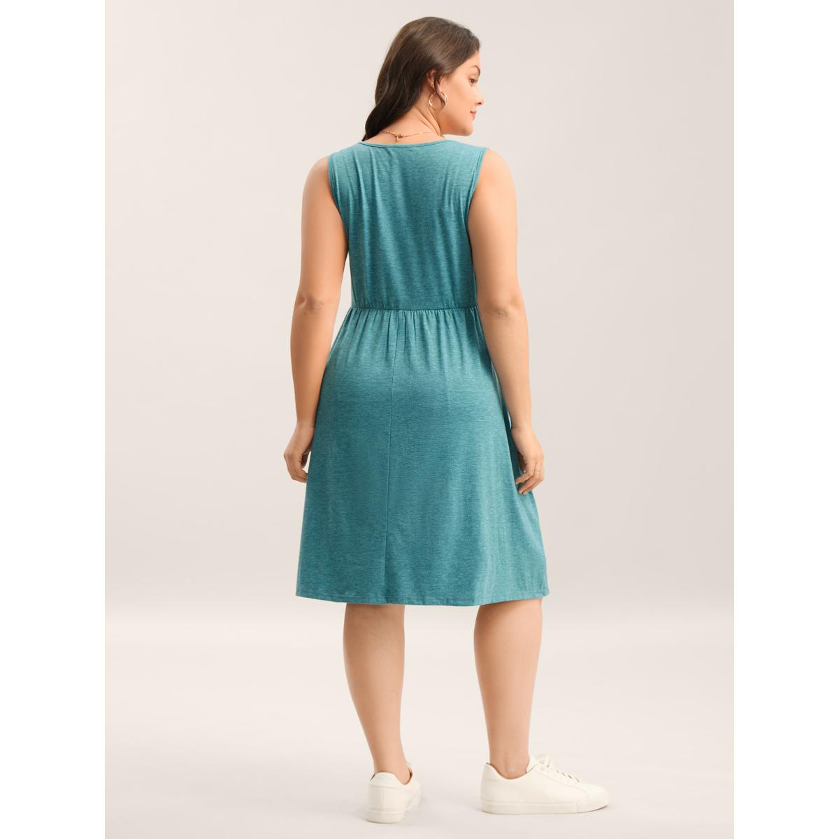 Plus Size Buckle Detail Ruched Midi Knit Dress Cerulean Women Knit Dresses Bloomchic 30/6X Product Image
