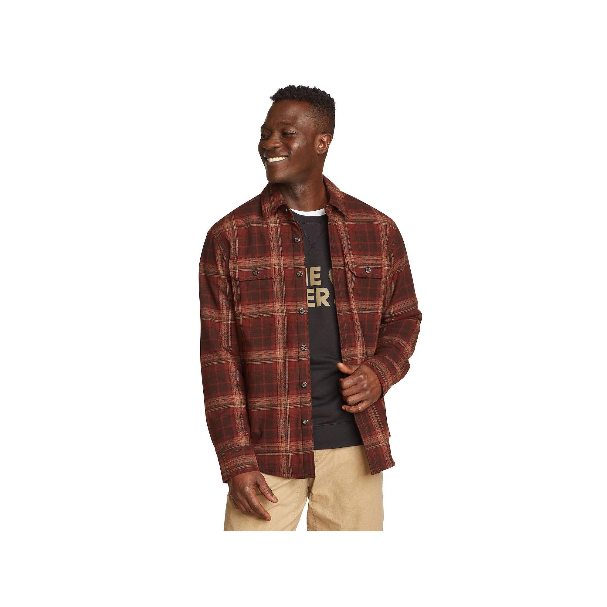 Men's Eddie Bauer Fleece Lined Flannel Shirt Jacket, Size: Large, Deep Brown Product Image