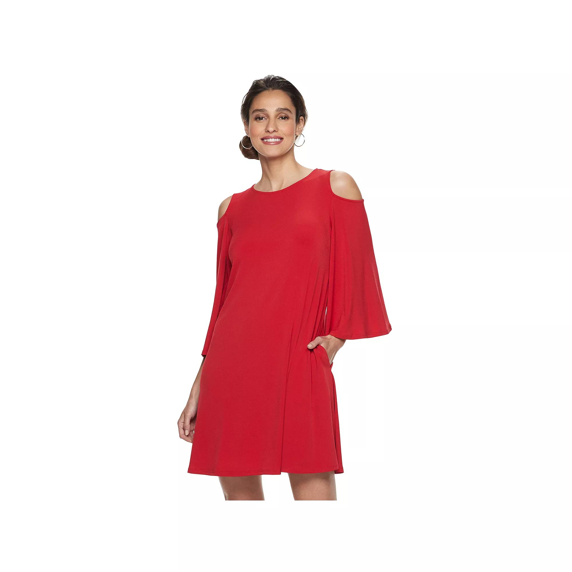 Women's Nina Leonard Draped Sleeve Cold-Shoulder Dress,  Product Image