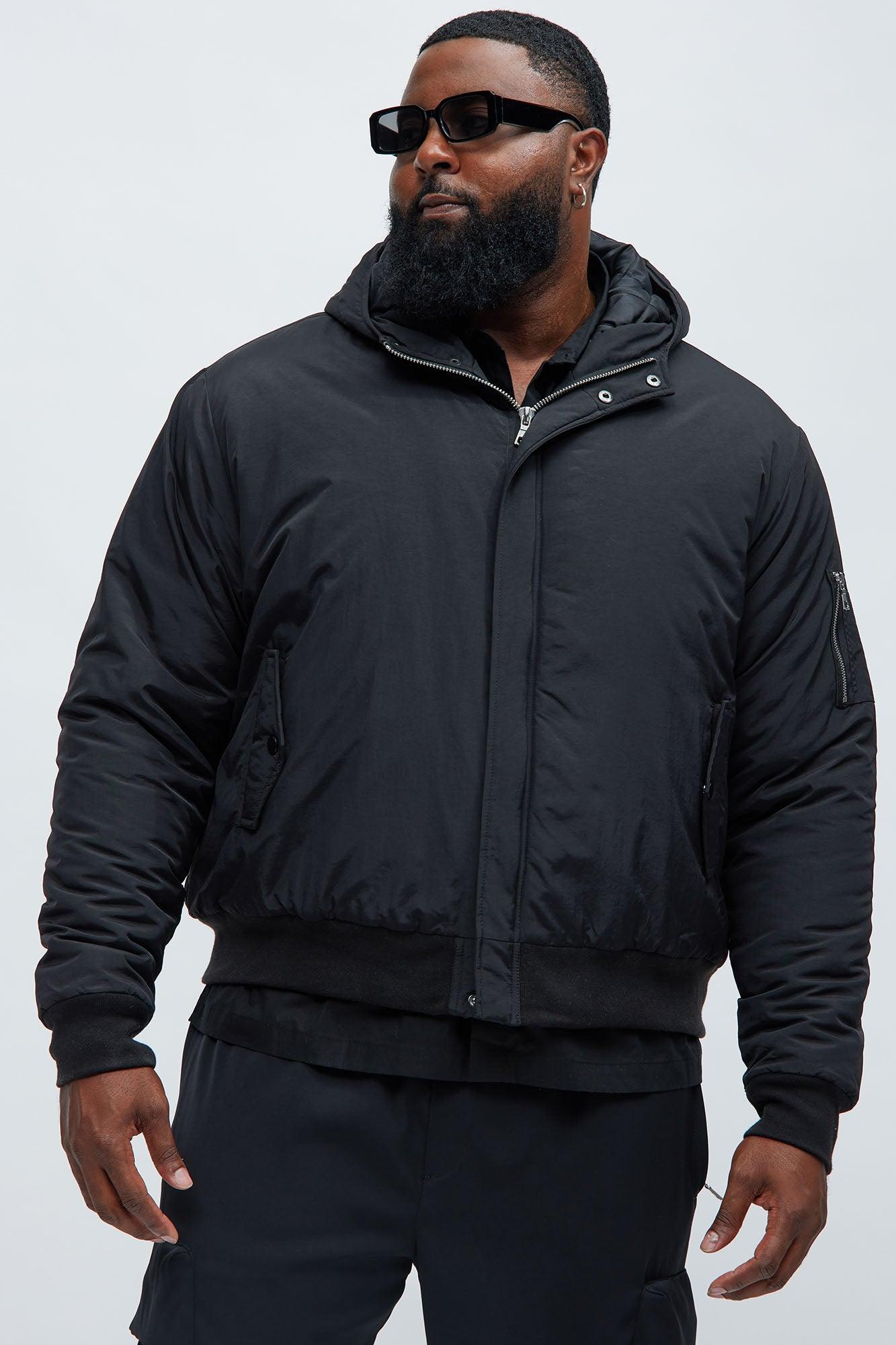 Full Zip Hood Parka Bomber Jacket - Black Product Image