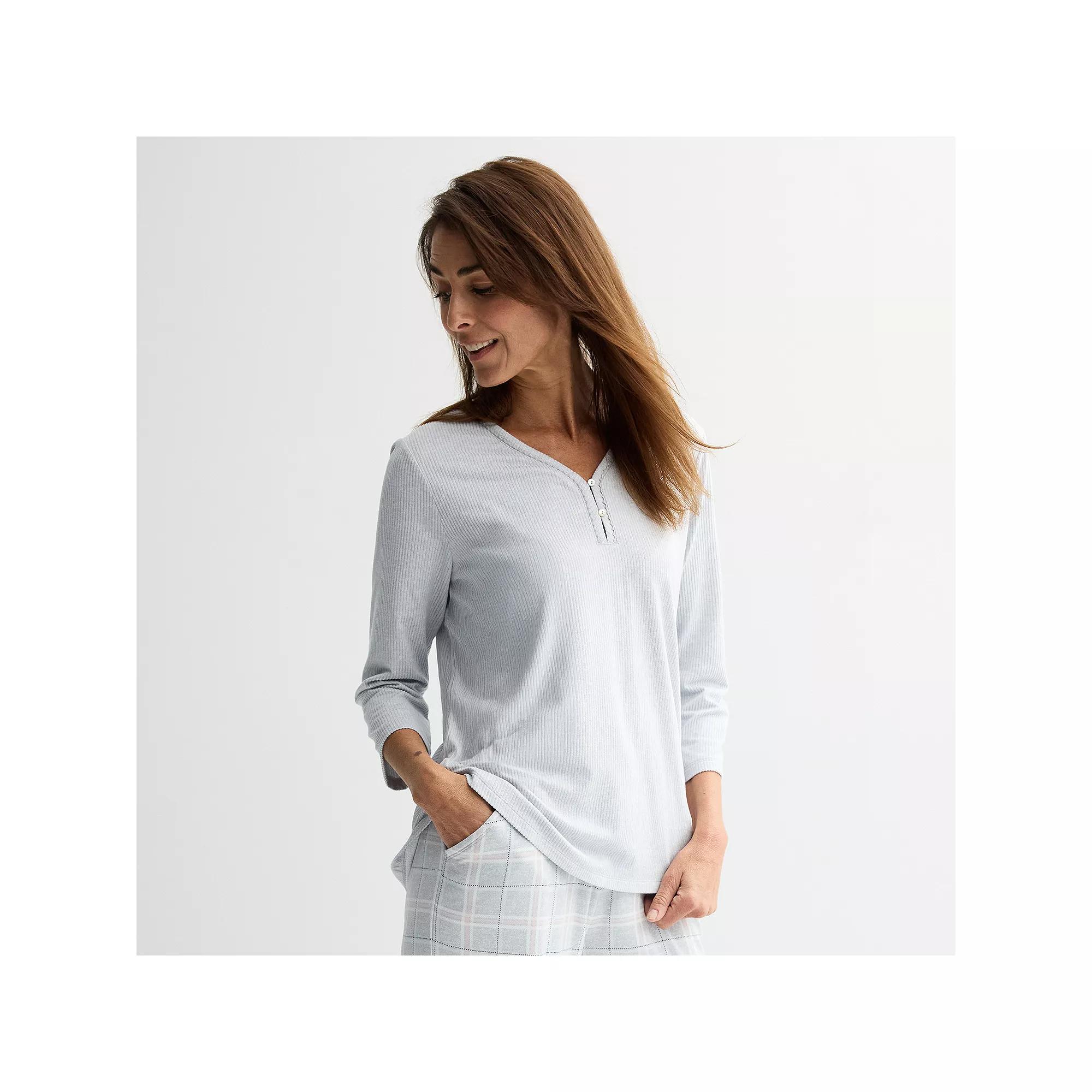 Women's Croft & Barrow Cozy Luxe Rib Sleep Top, Size: XL, White Blue Product Image