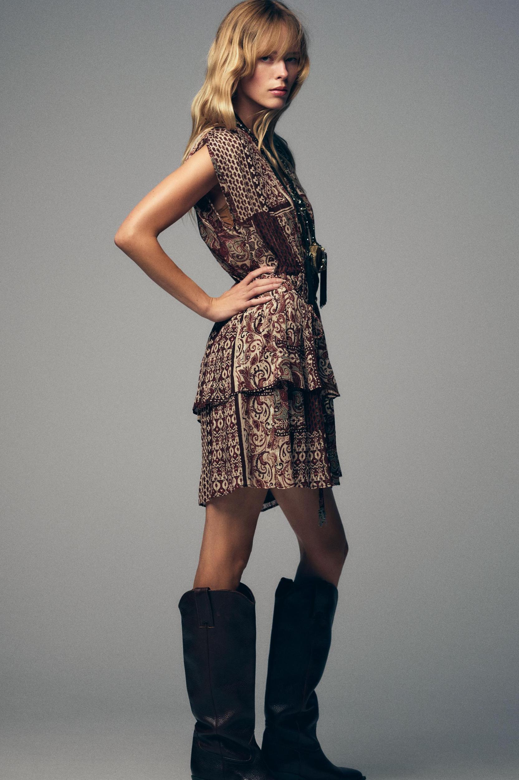 BEADED PRINTED METALLIC THREAD DRESS Product Image