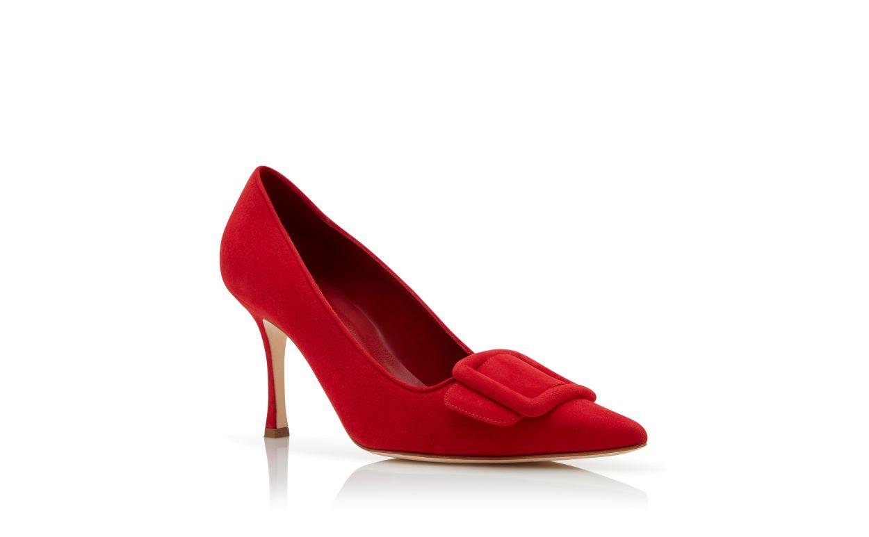 MAYSALEPUMP 90 Bright Red Suede Buckle Detail Pumps Product Image